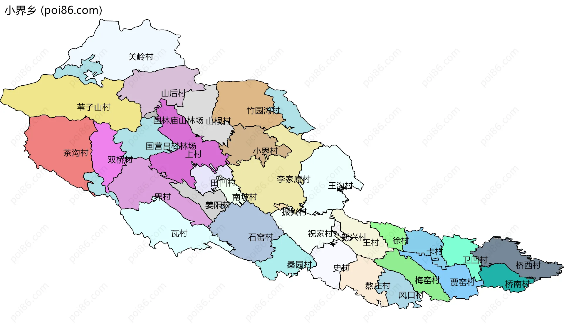 小界乡边界地图(五级行政区划)