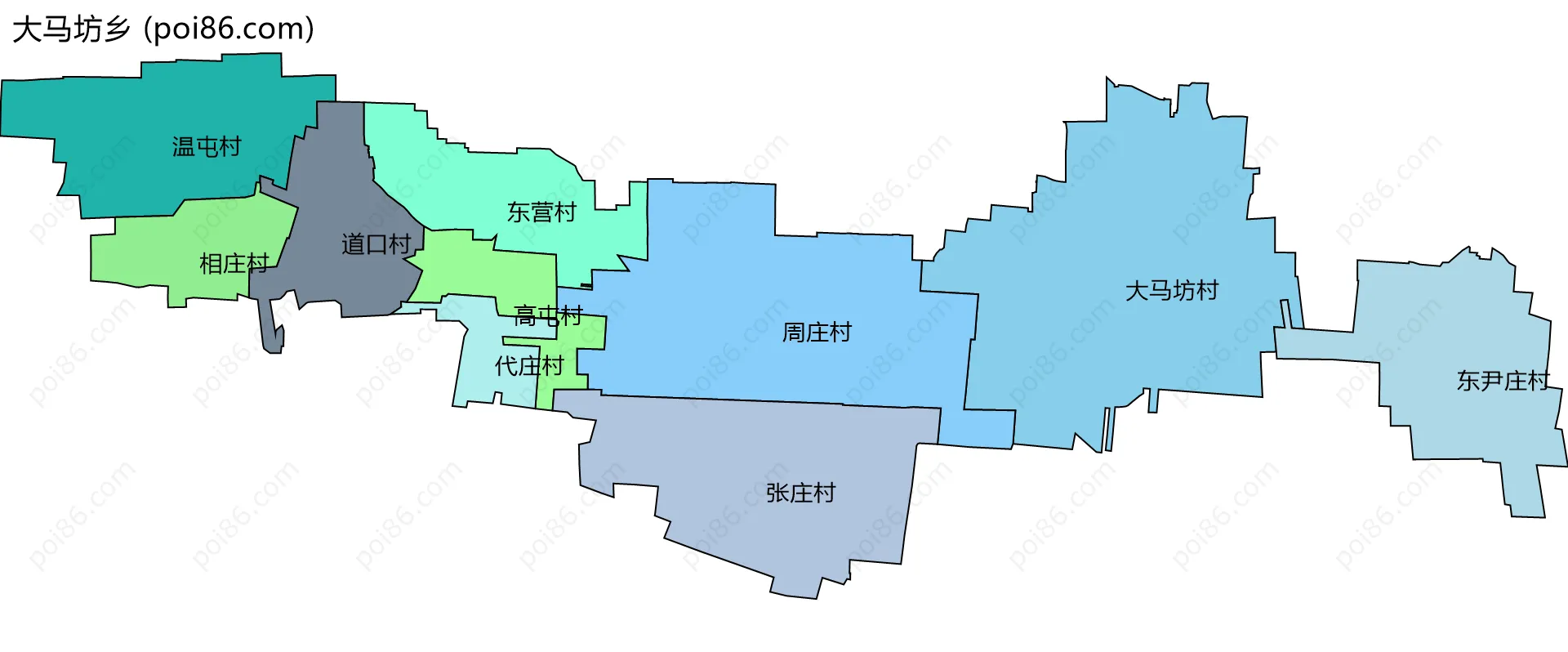 大马坊乡边界地图(五级行政区划)