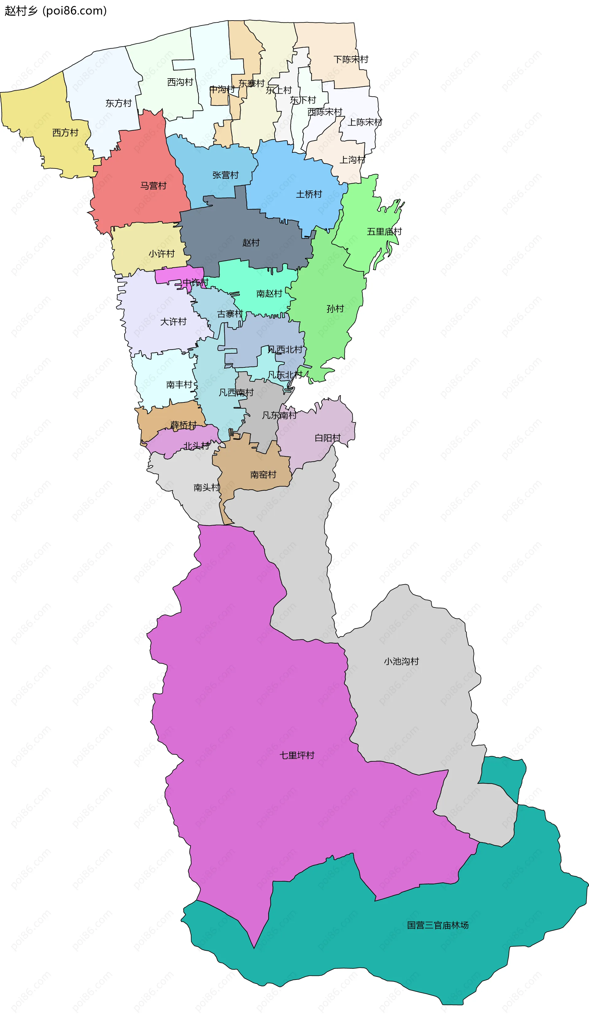 赵村乡边界地图(五级行政区划)