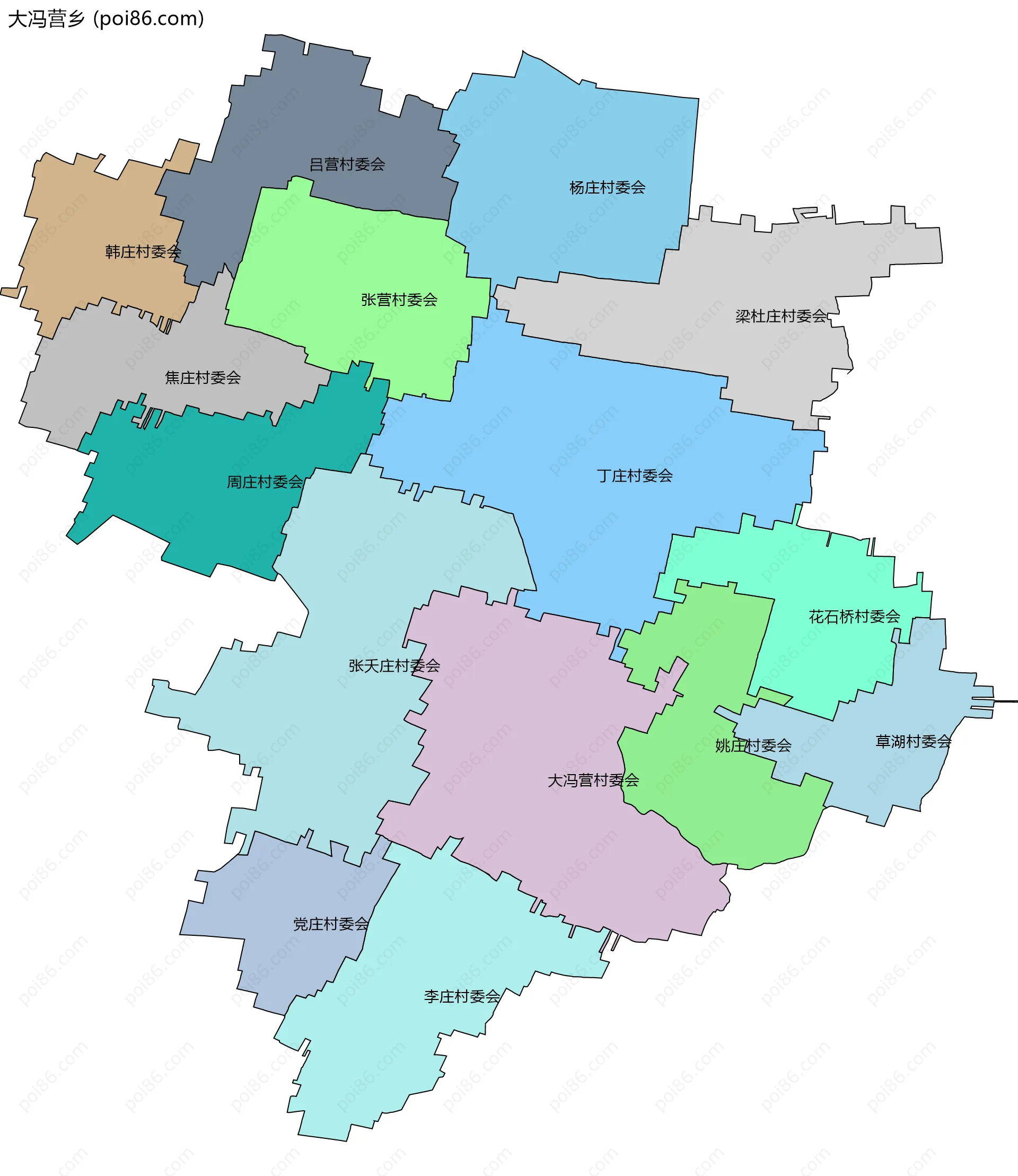 大冯营乡边界地图(五级行政区划)
