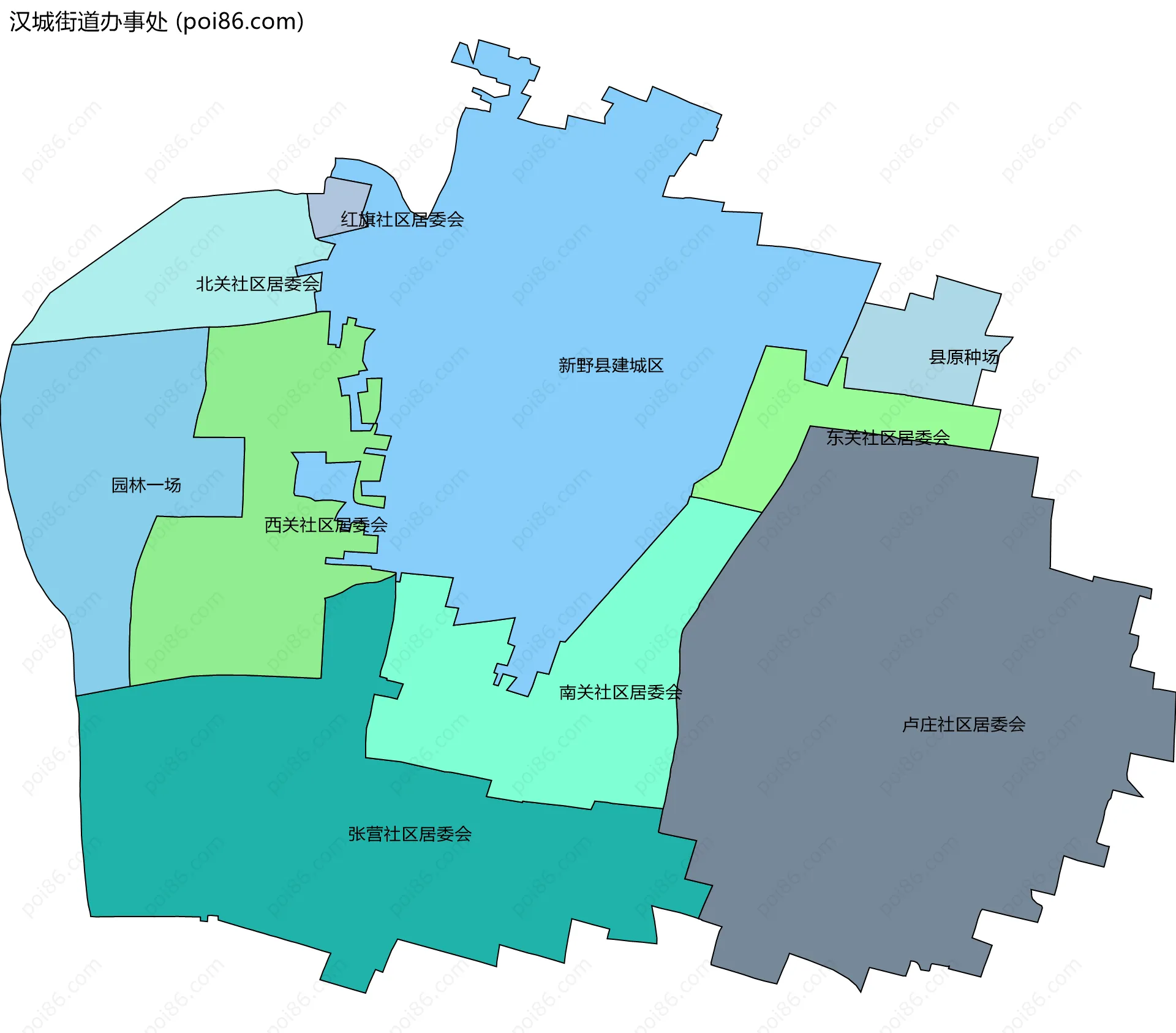 汉城街道办事处边界地图(五级行政区划)