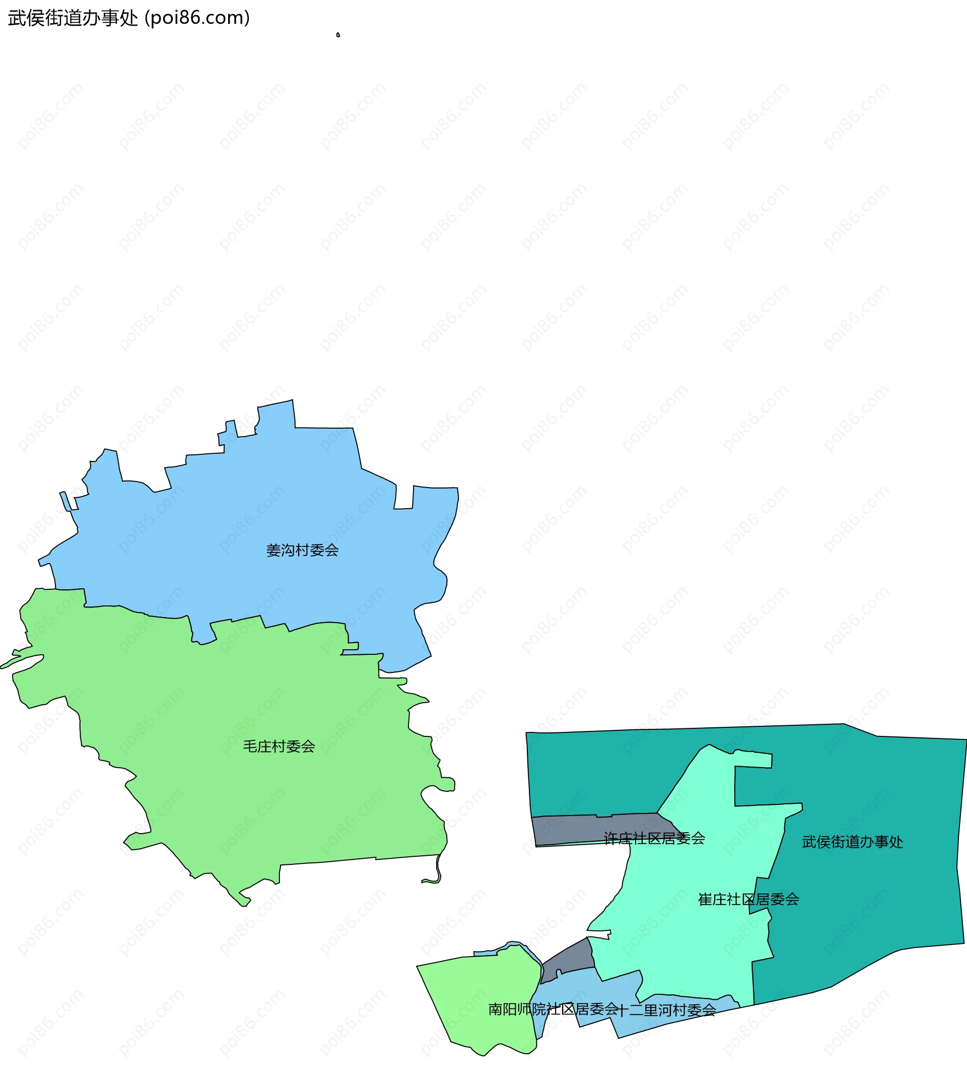 武侯街道办事处边界地图(五级行政区划)