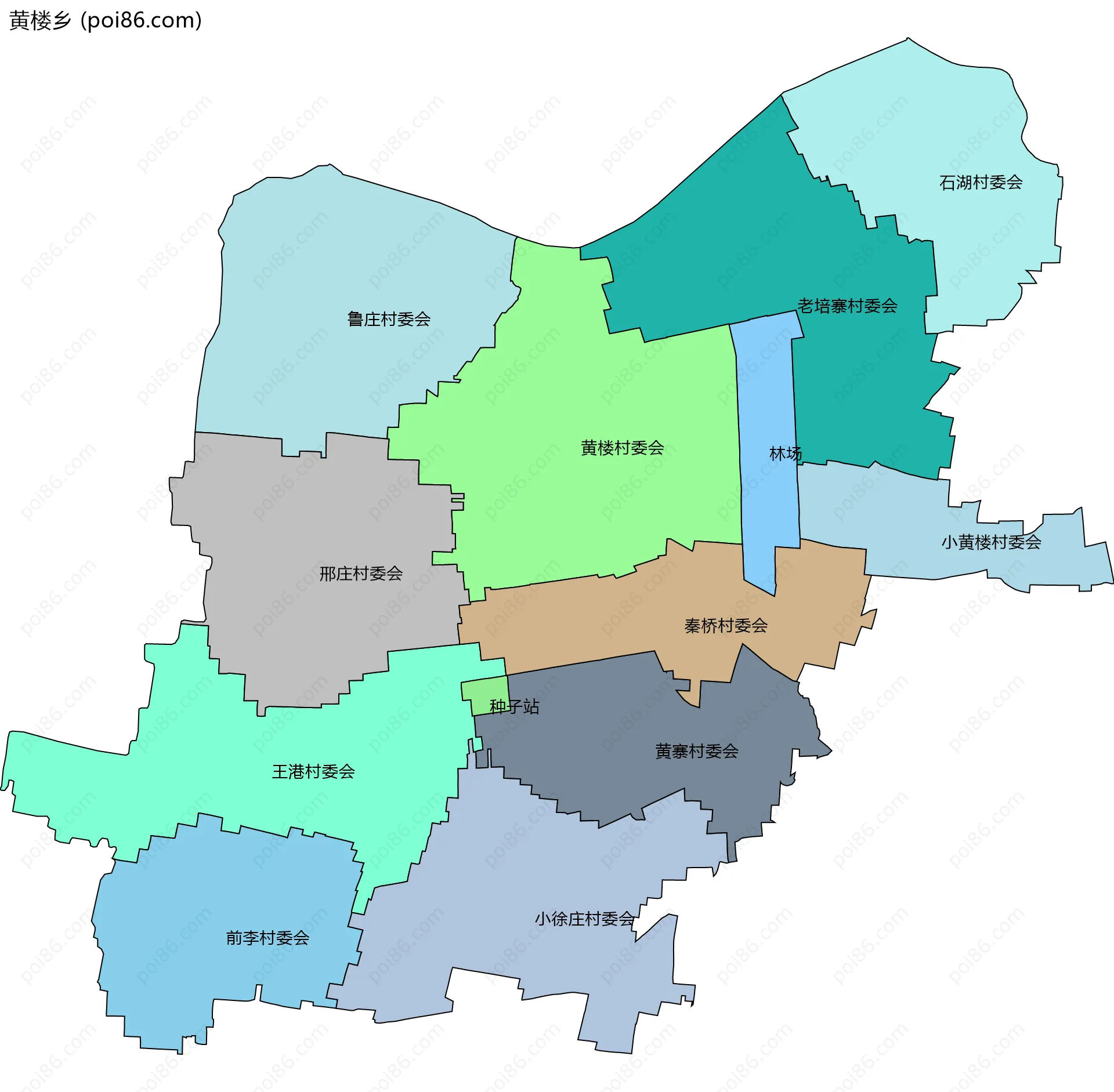 黄楼乡边界地图(五级行政区划)