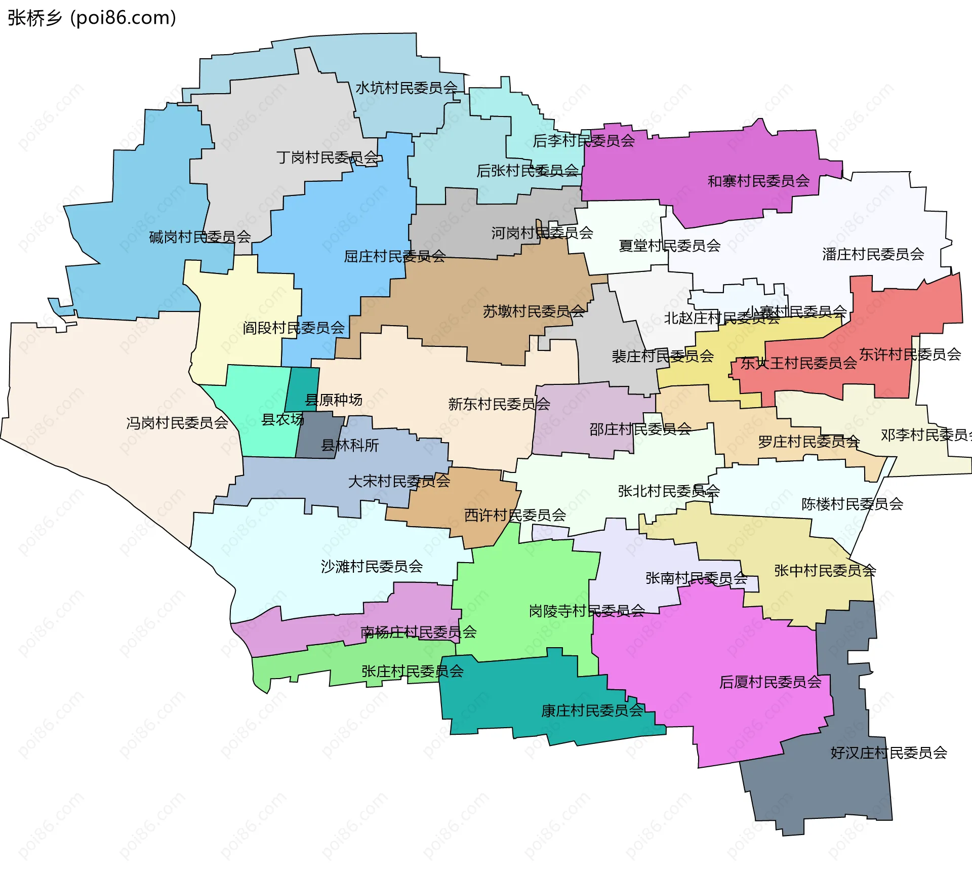 张桥乡边界地图(五级行政区划)