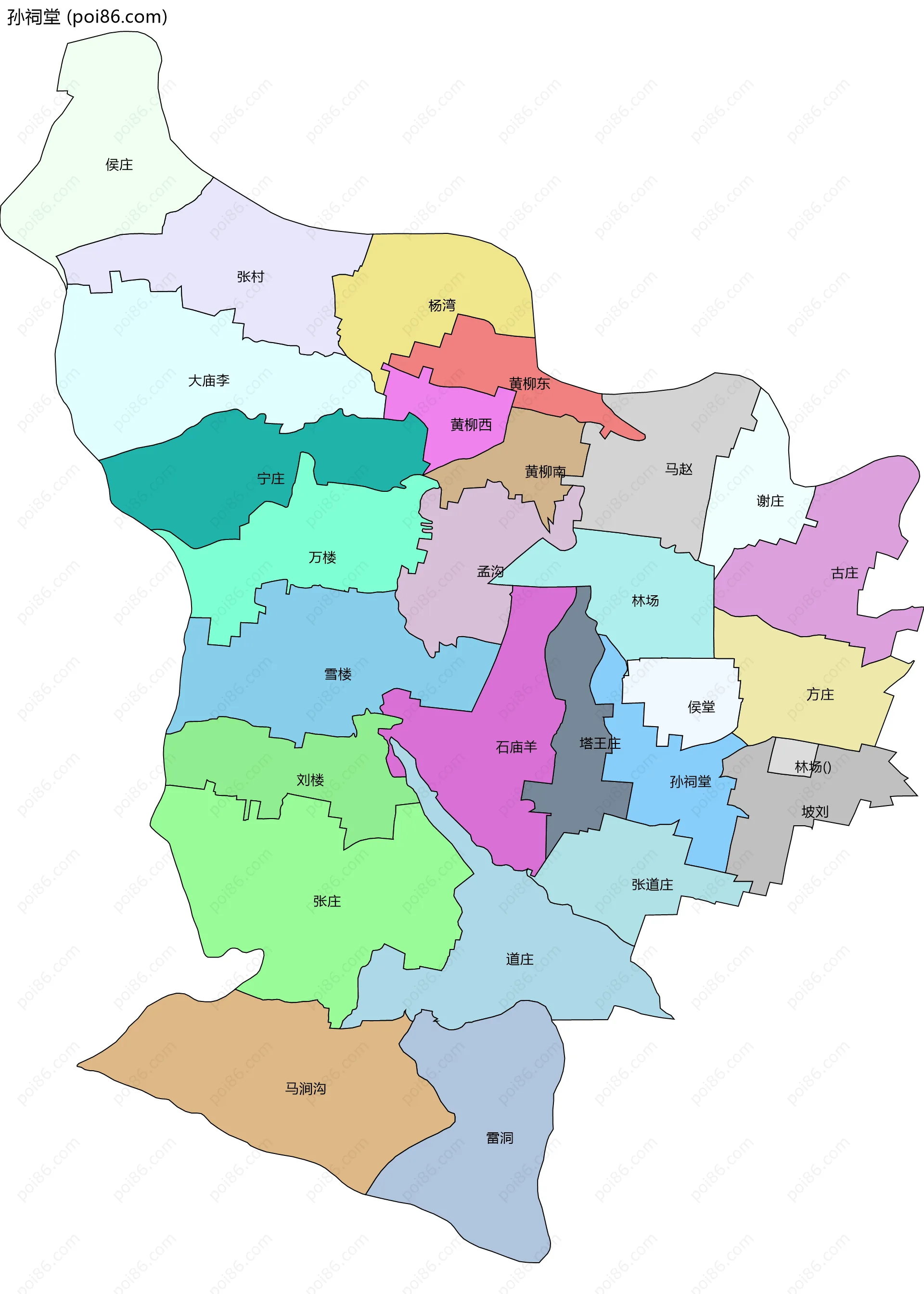 孙祠堂边界地图(五级行政区划)