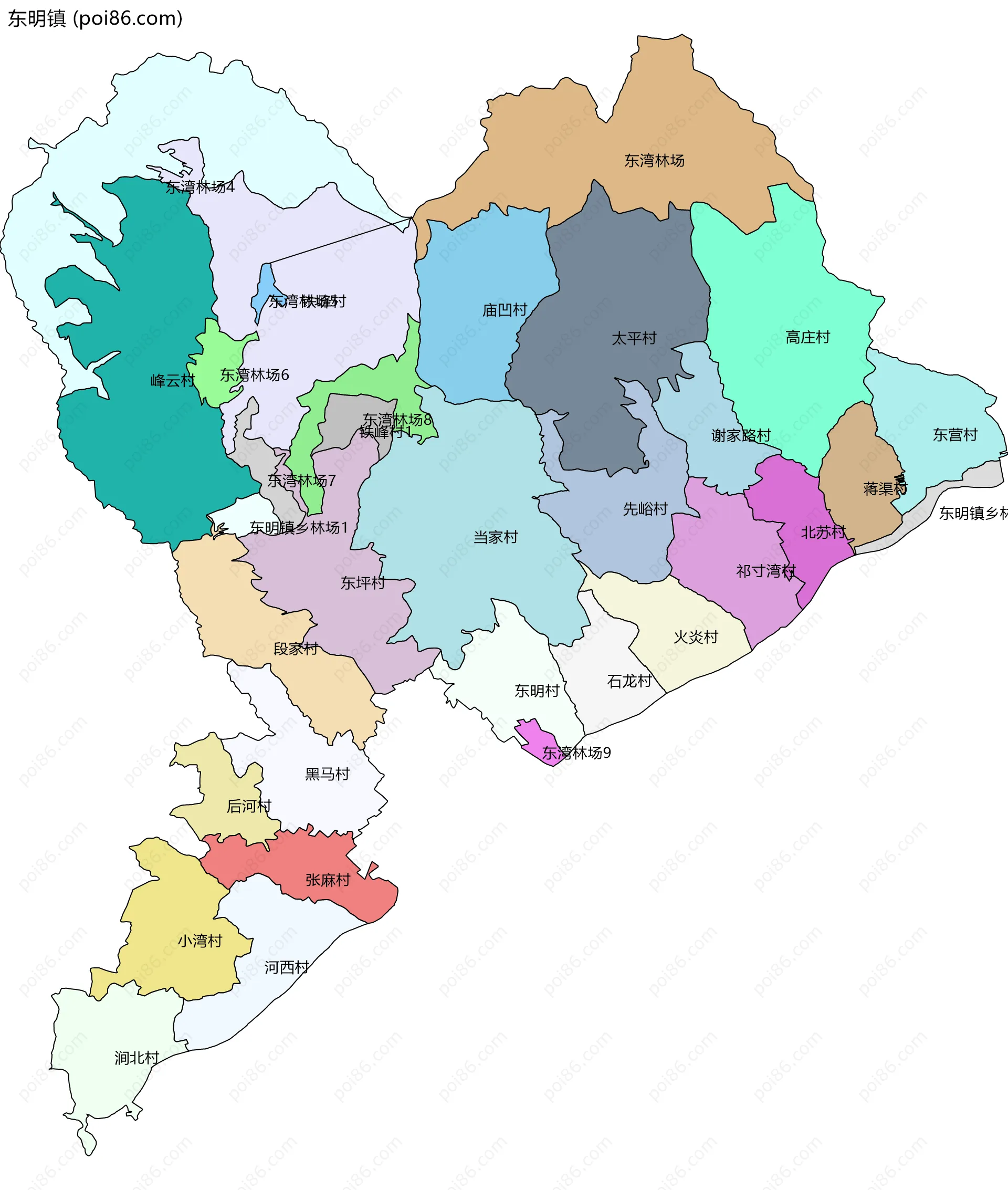 东明镇边界地图(五级行政区划)