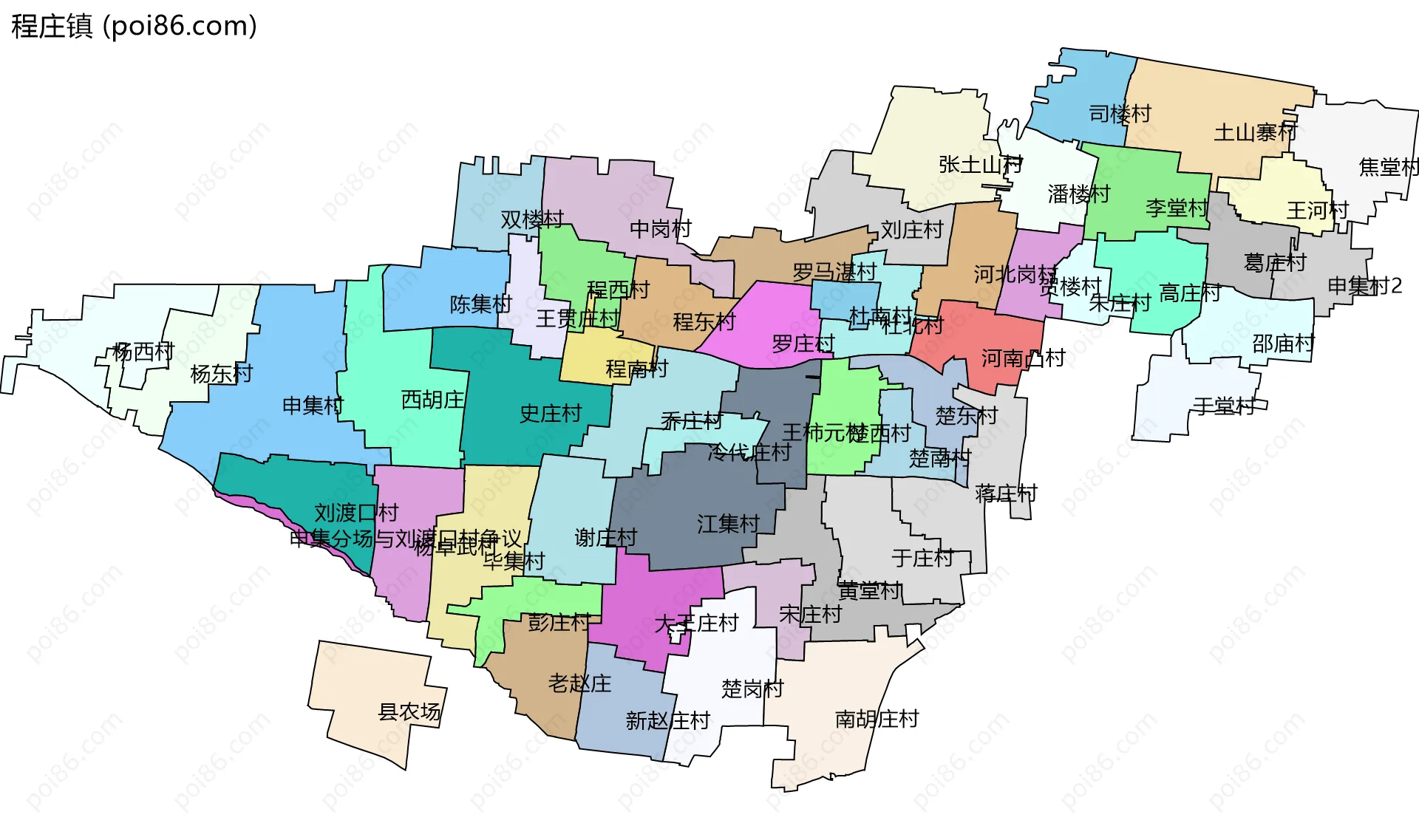程庄镇边界地图(五级行政区划)