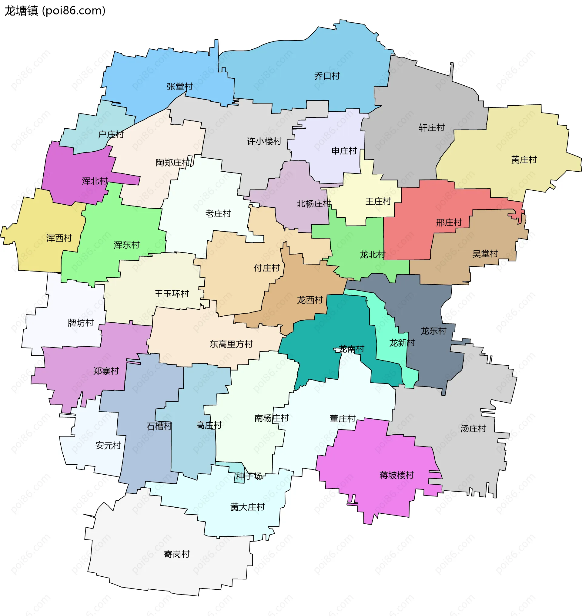 龙塘镇边界地图(五级行政区划)