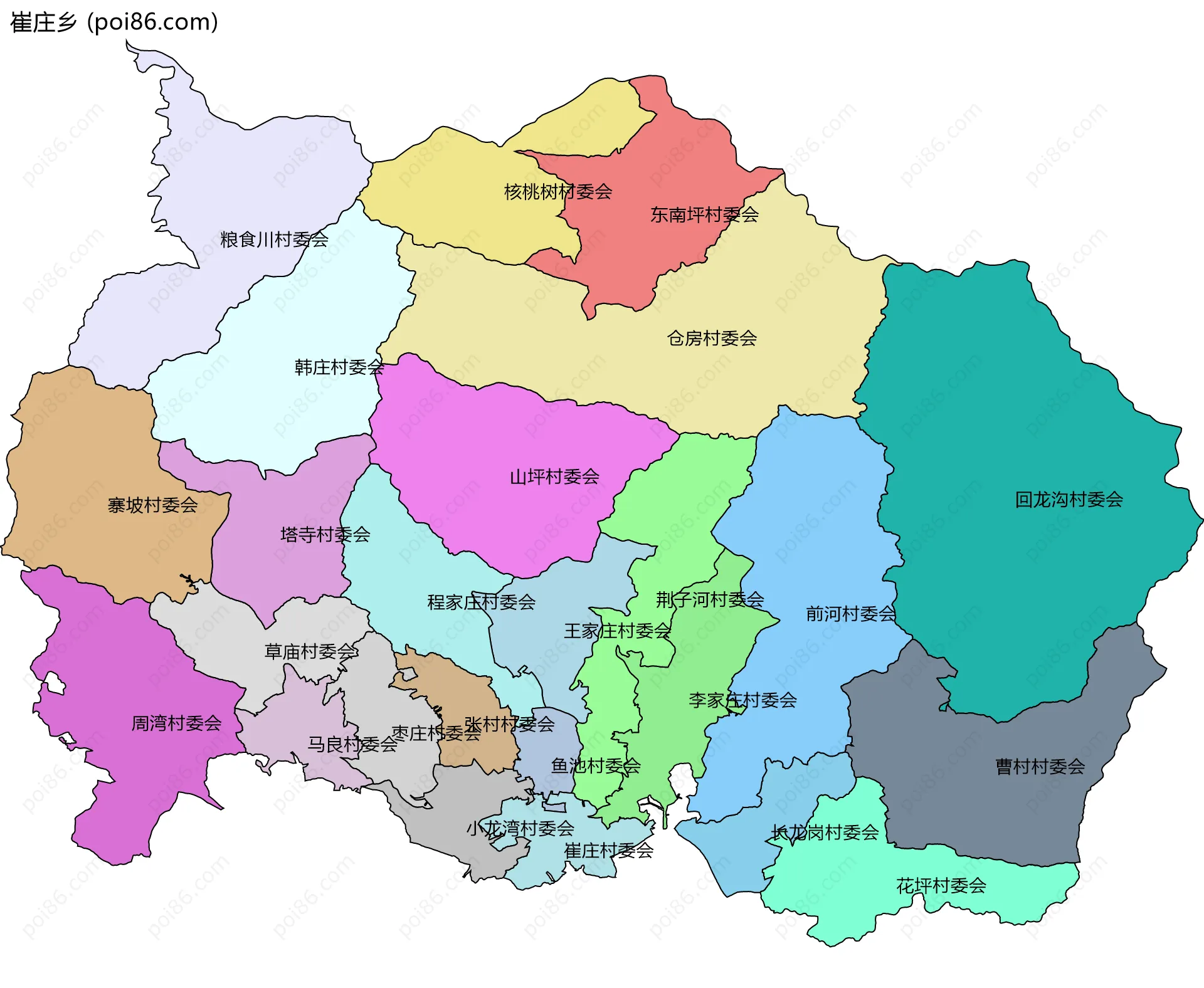 崔庄乡边界地图(五级行政区划)