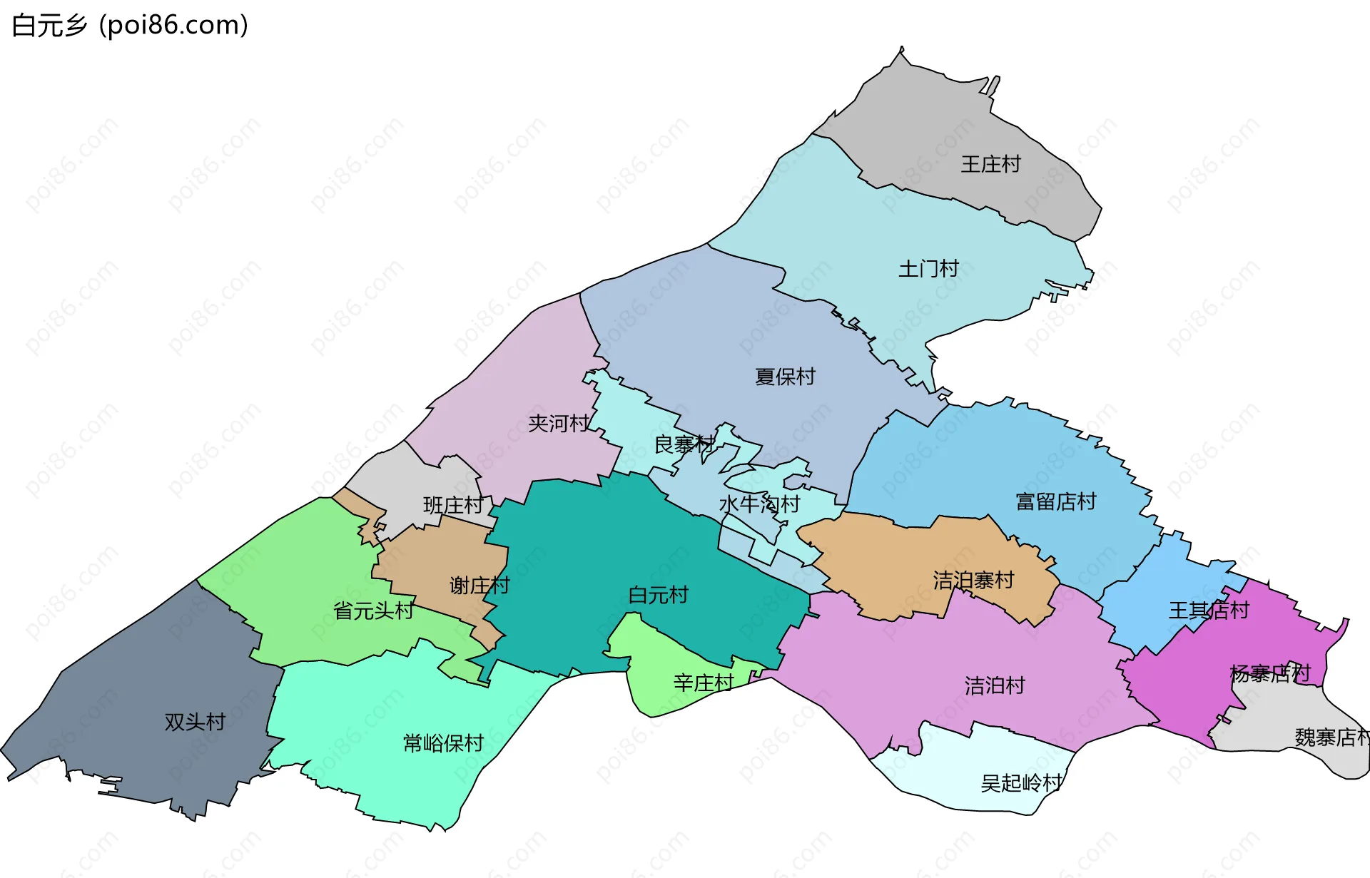 白元乡边界地图(五级行政区划)