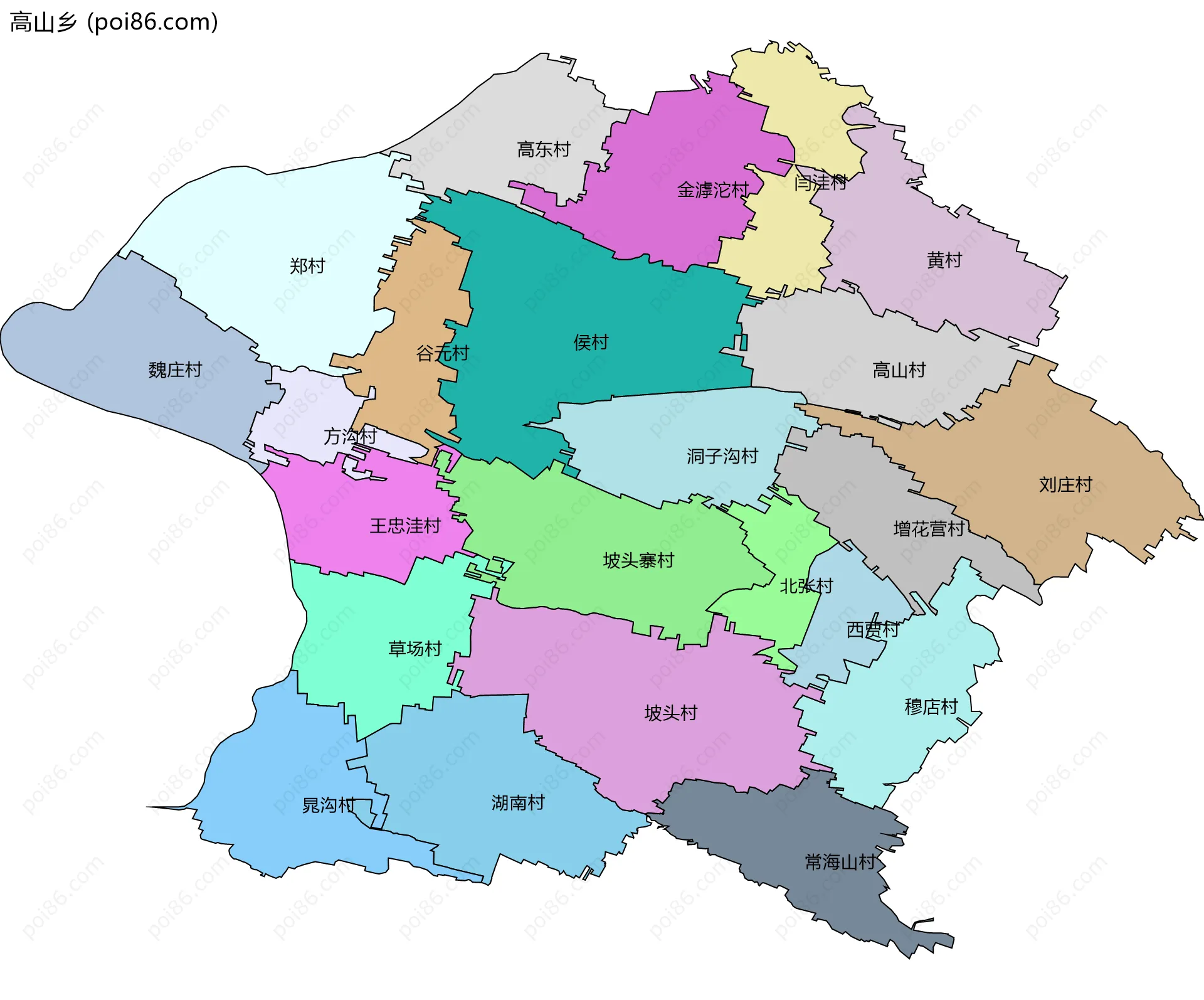 高山乡边界地图(五级行政区划)