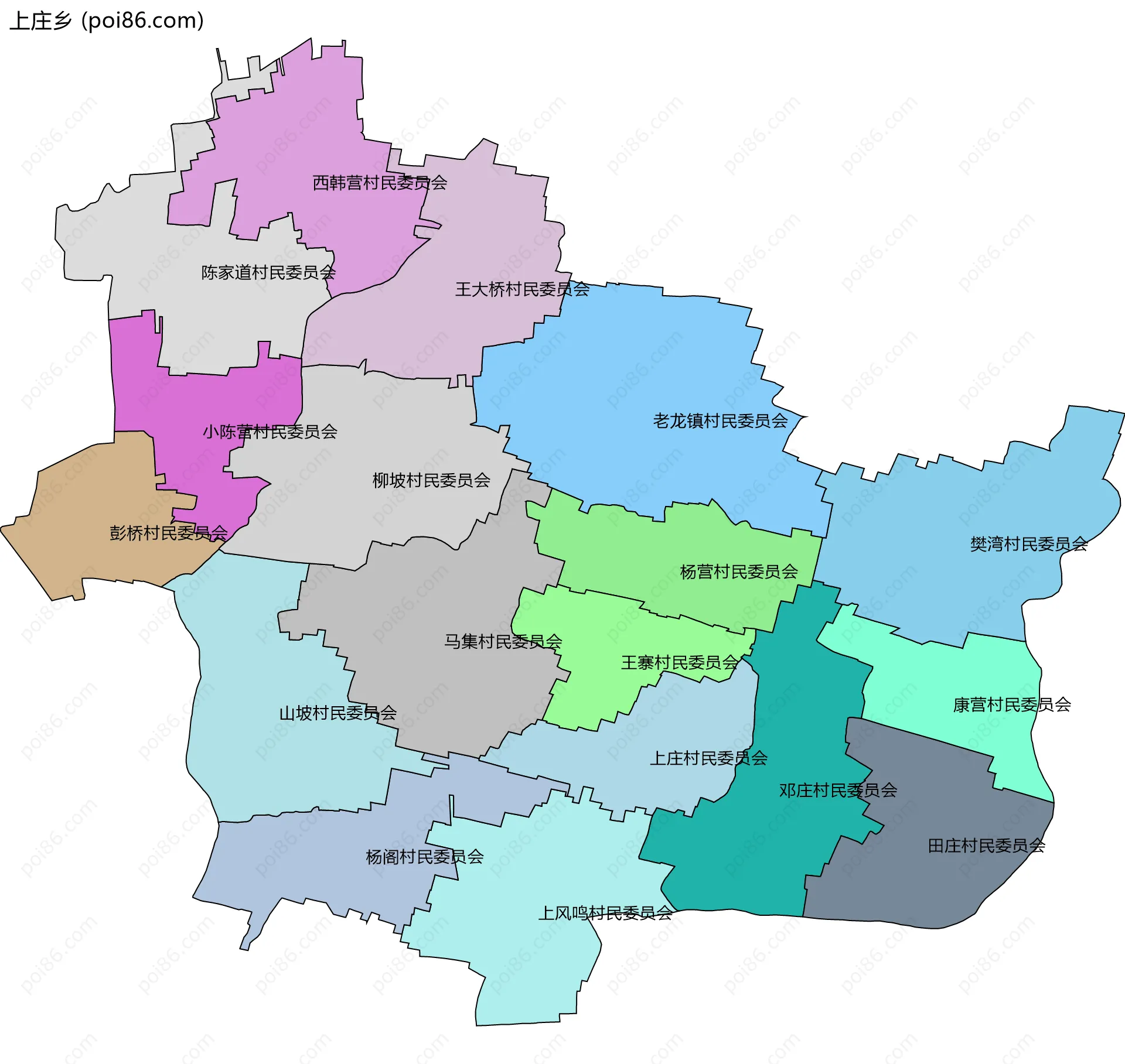 上庄乡边界地图(五级行政区划)