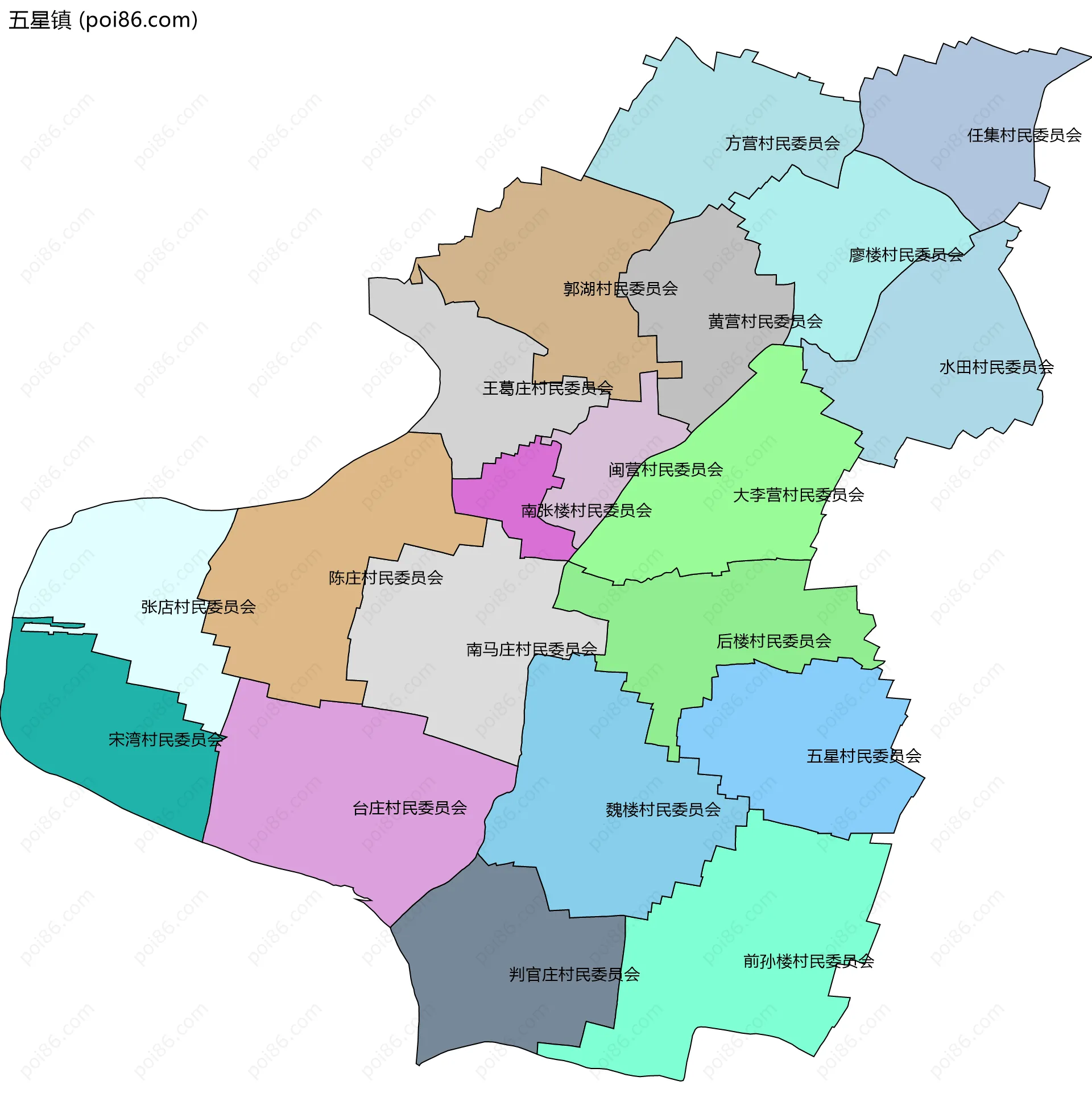 五星镇边界地图(五级行政区划)
