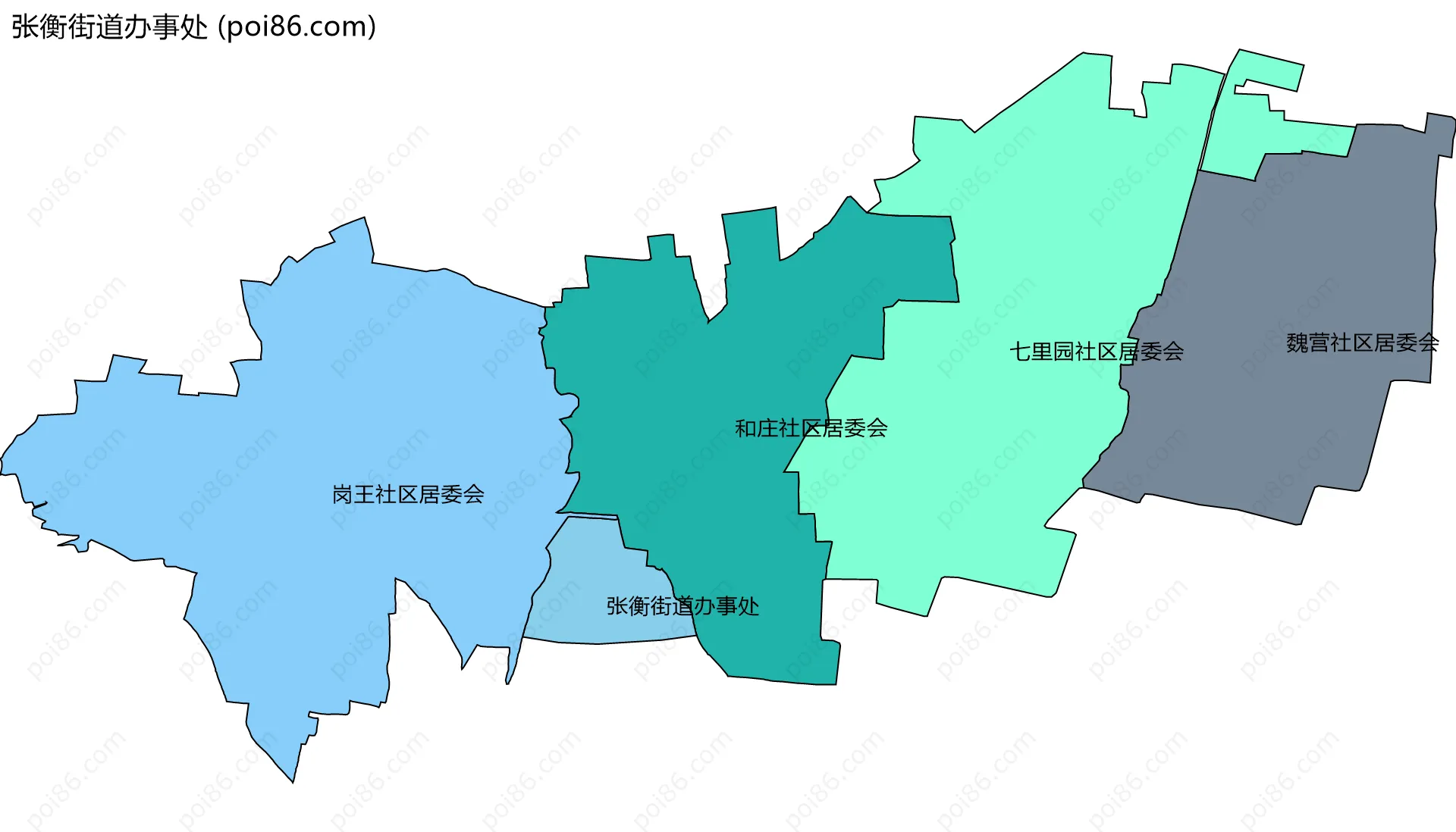 张衡街道办事处边界地图(五级行政区划)