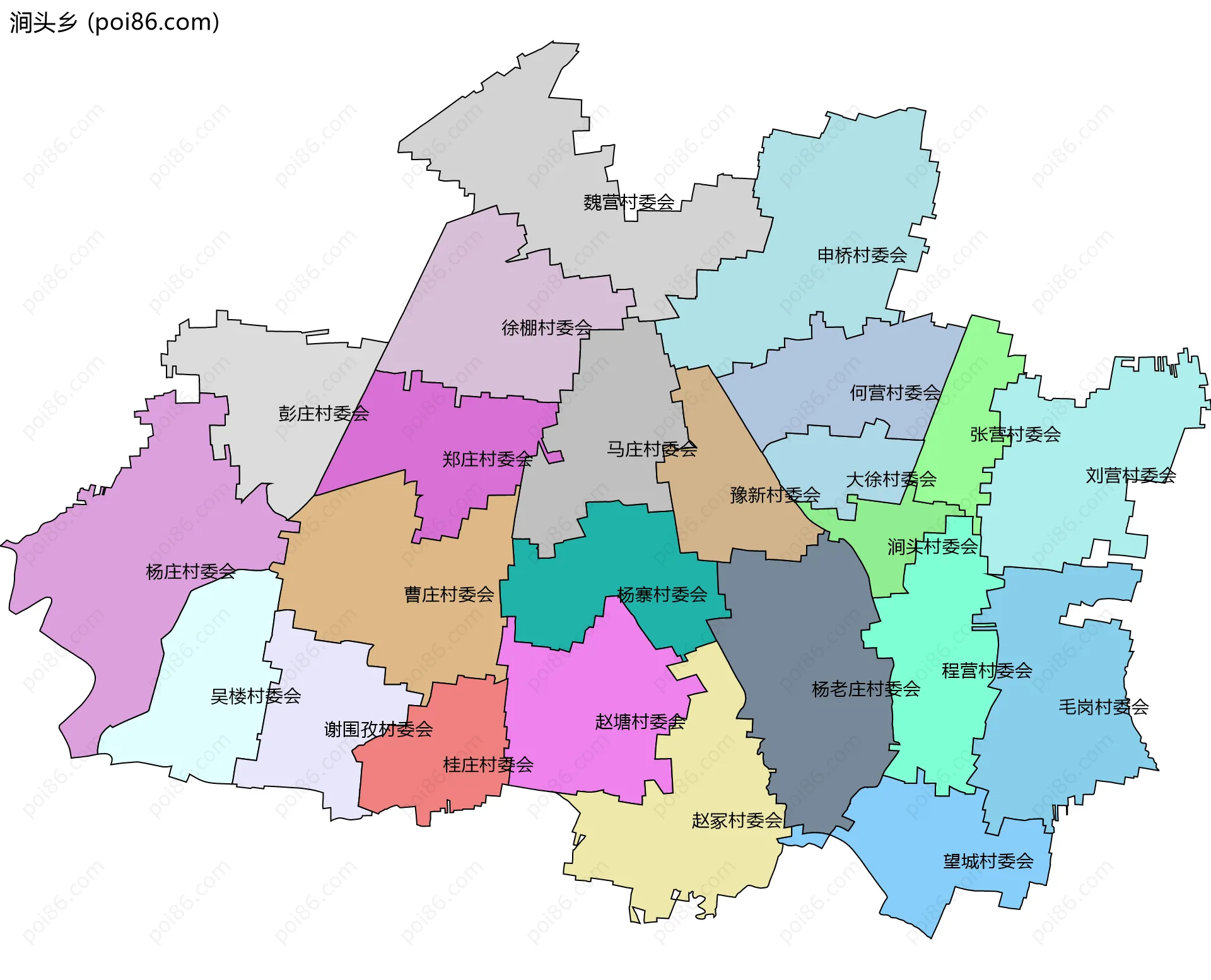 涧头乡边界地图(五级行政区划)