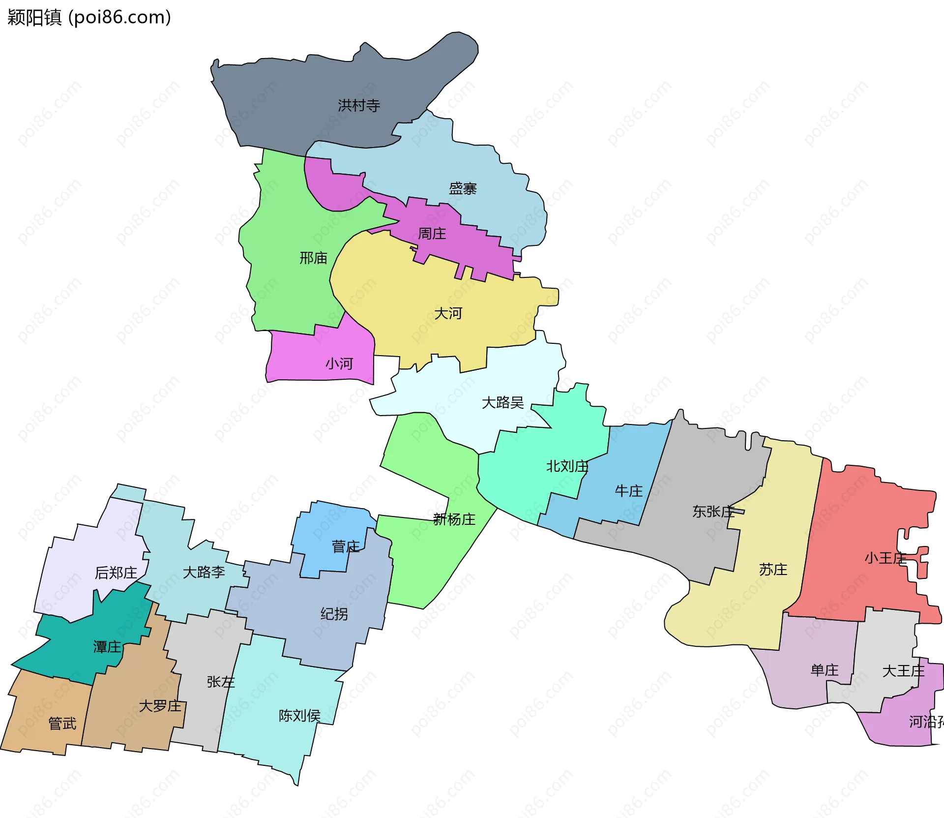 颖阳镇边界地图(五级行政区划)