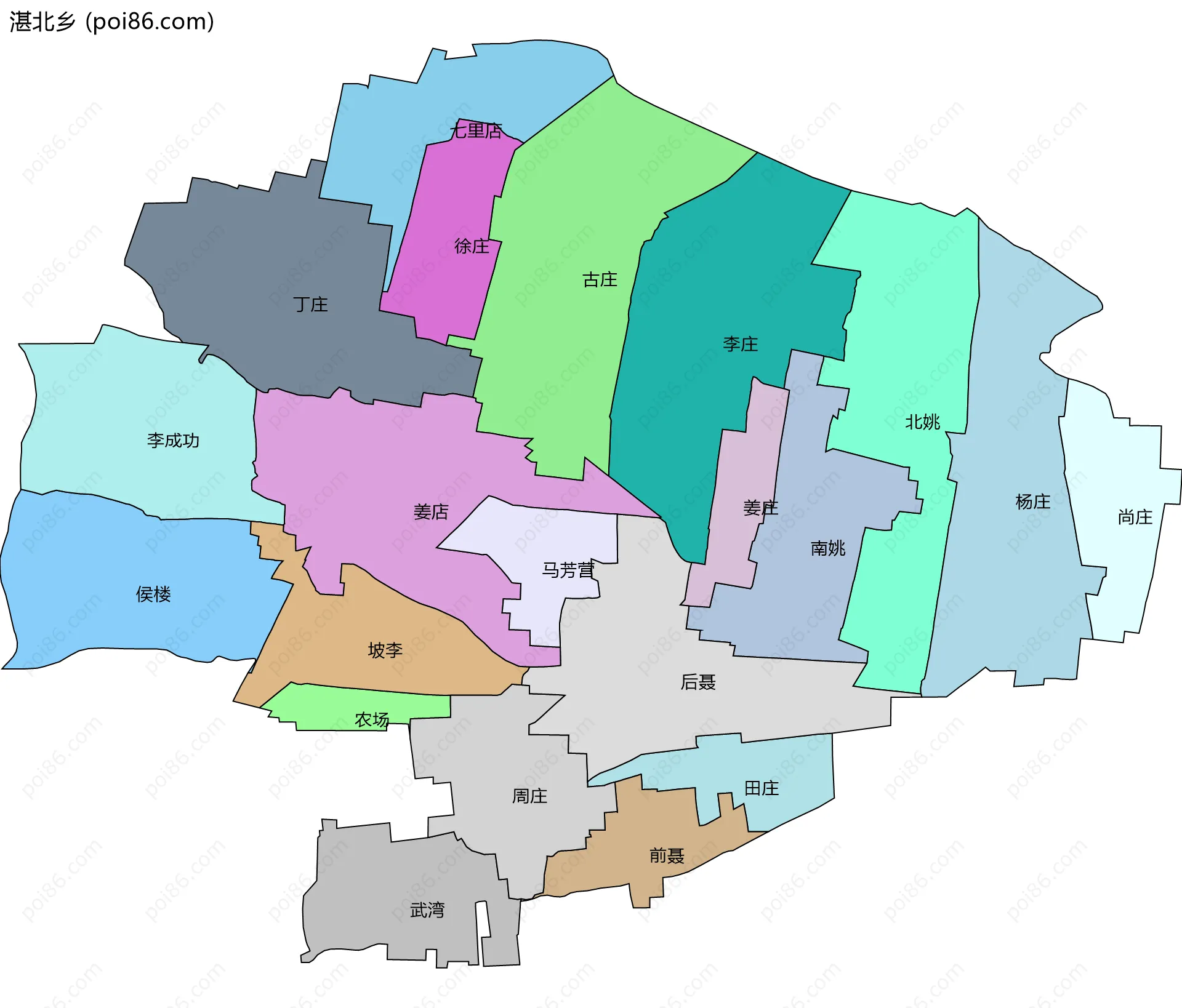 湛北乡边界地图(五级行政区划)
