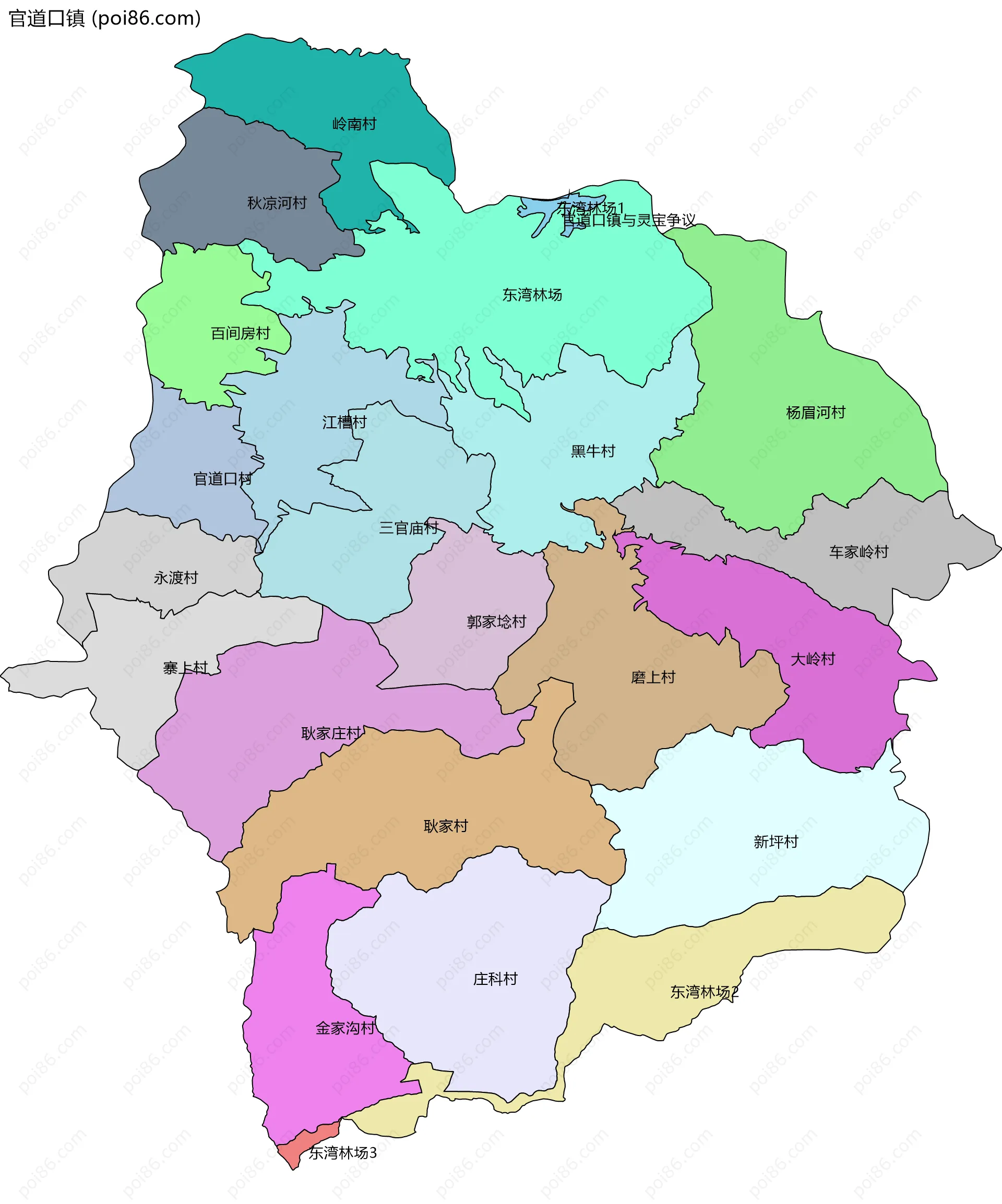 官道口镇边界地图(五级行政区划)