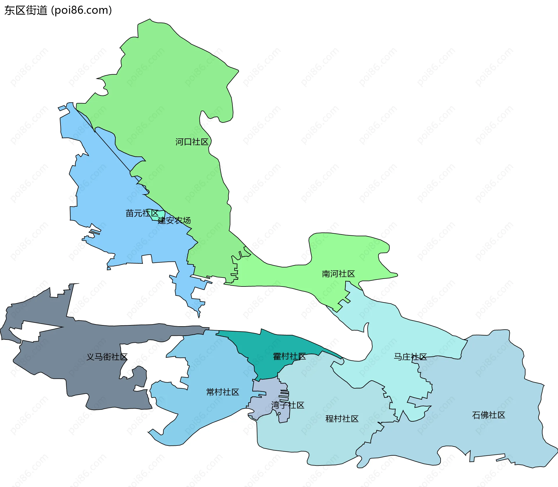 东区街道边界地图(五级行政区划)
