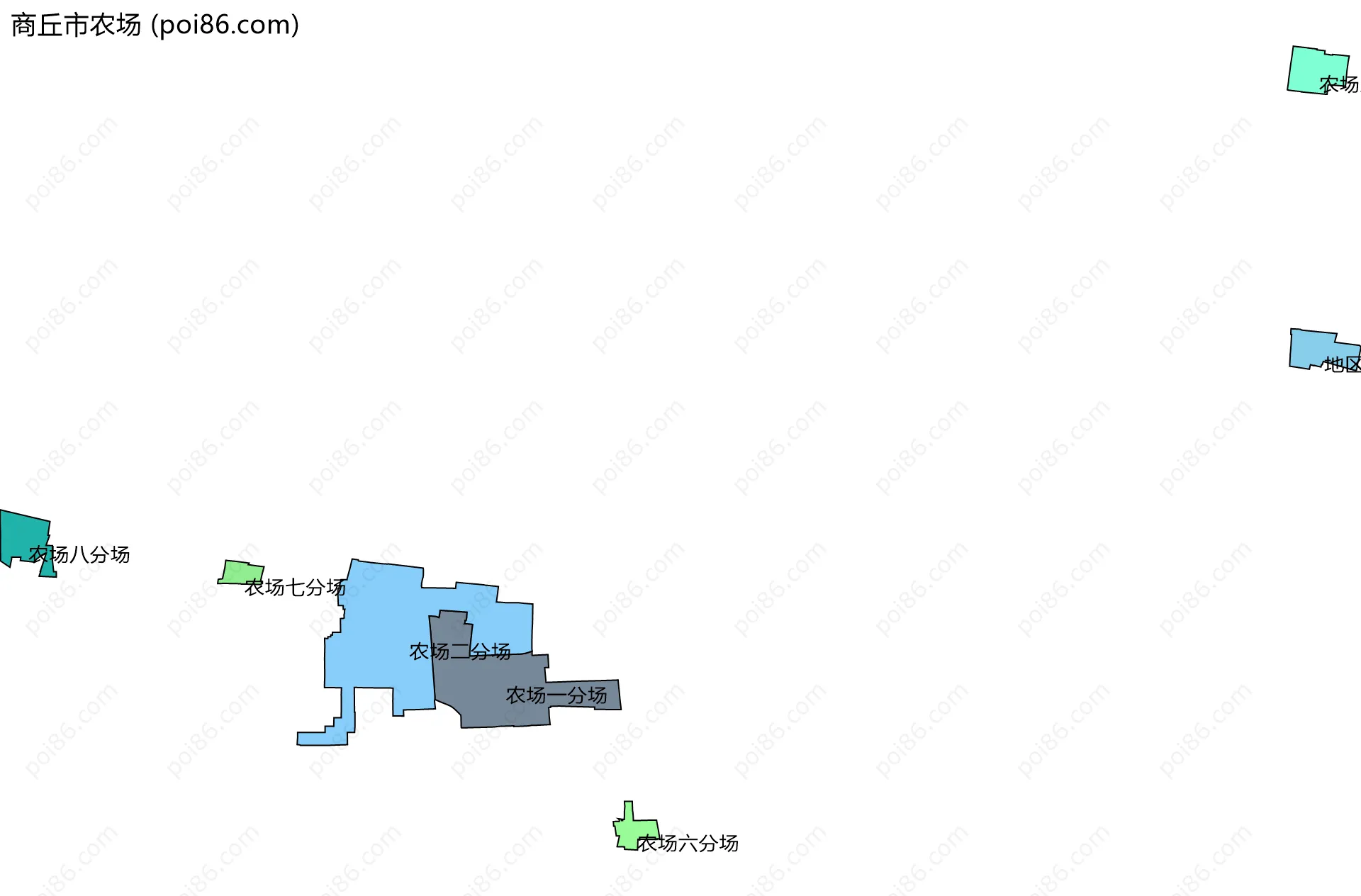 商丘市农场边界地图(五级行政区划)