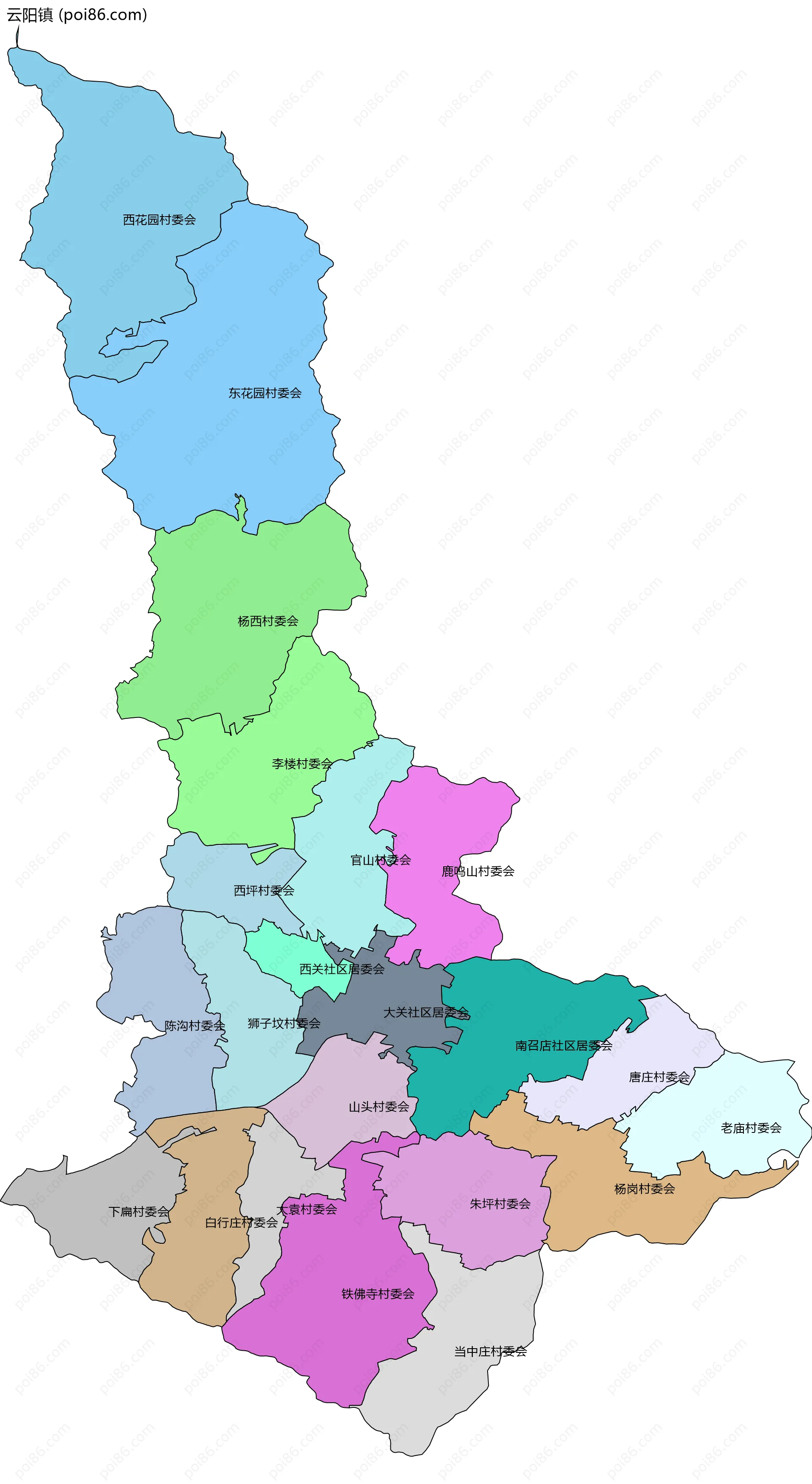 云阳镇边界地图(五级行政区划)