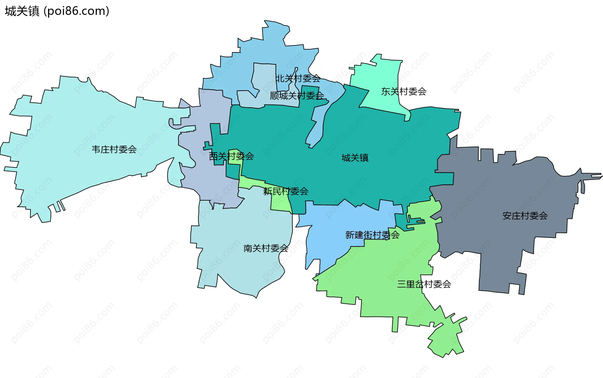 城关镇边界地图(五级行政区划)