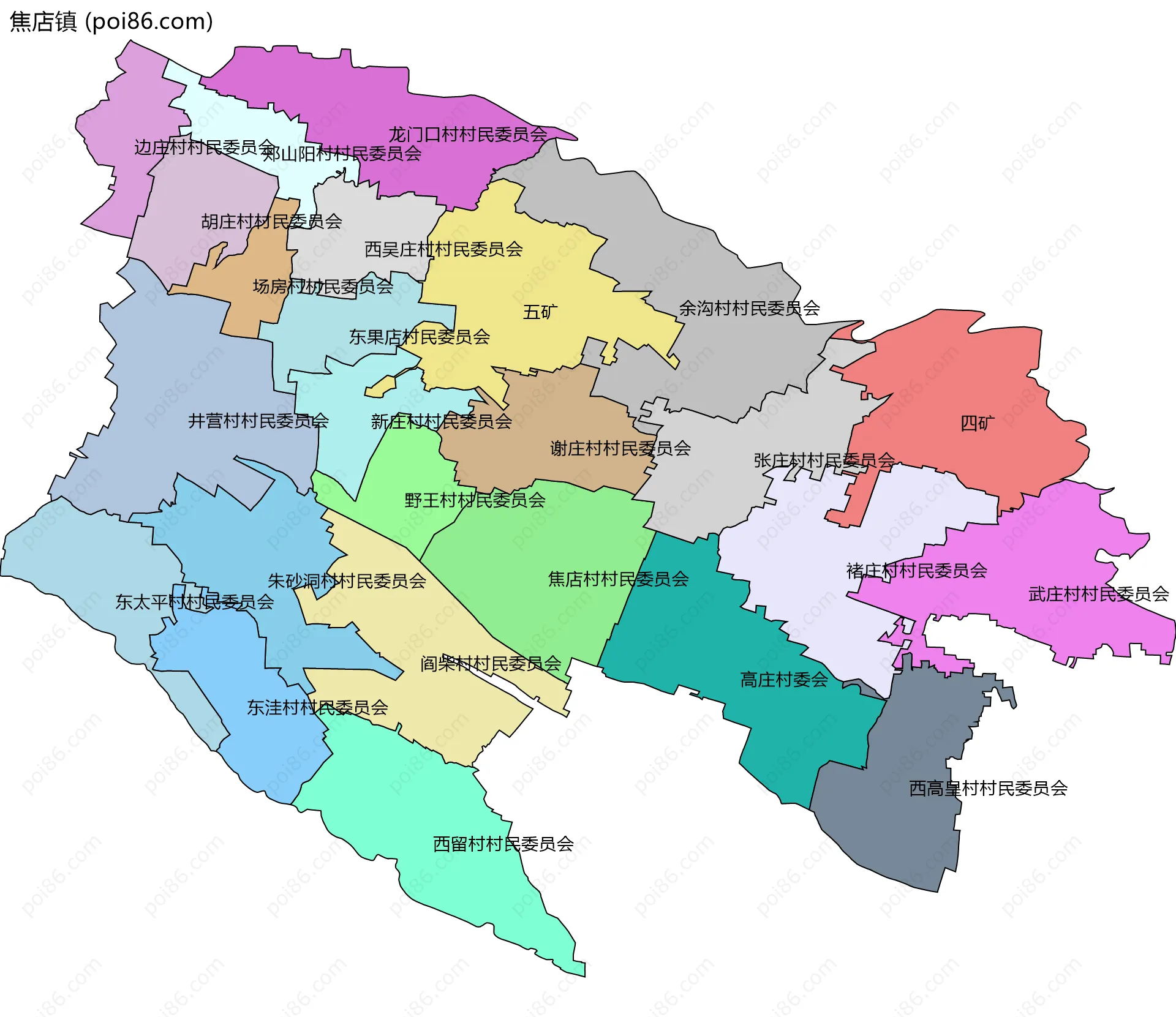 焦店镇边界地图(五级行政区划)