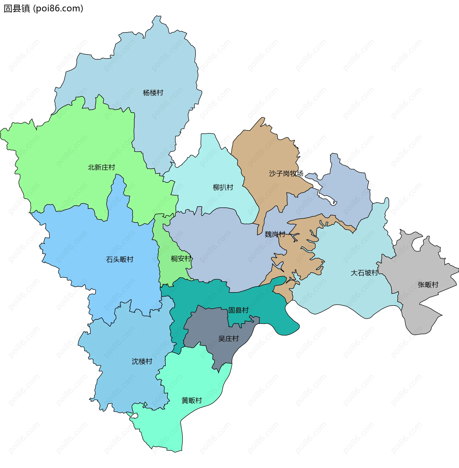 固县镇边界地图(五级行政区划)