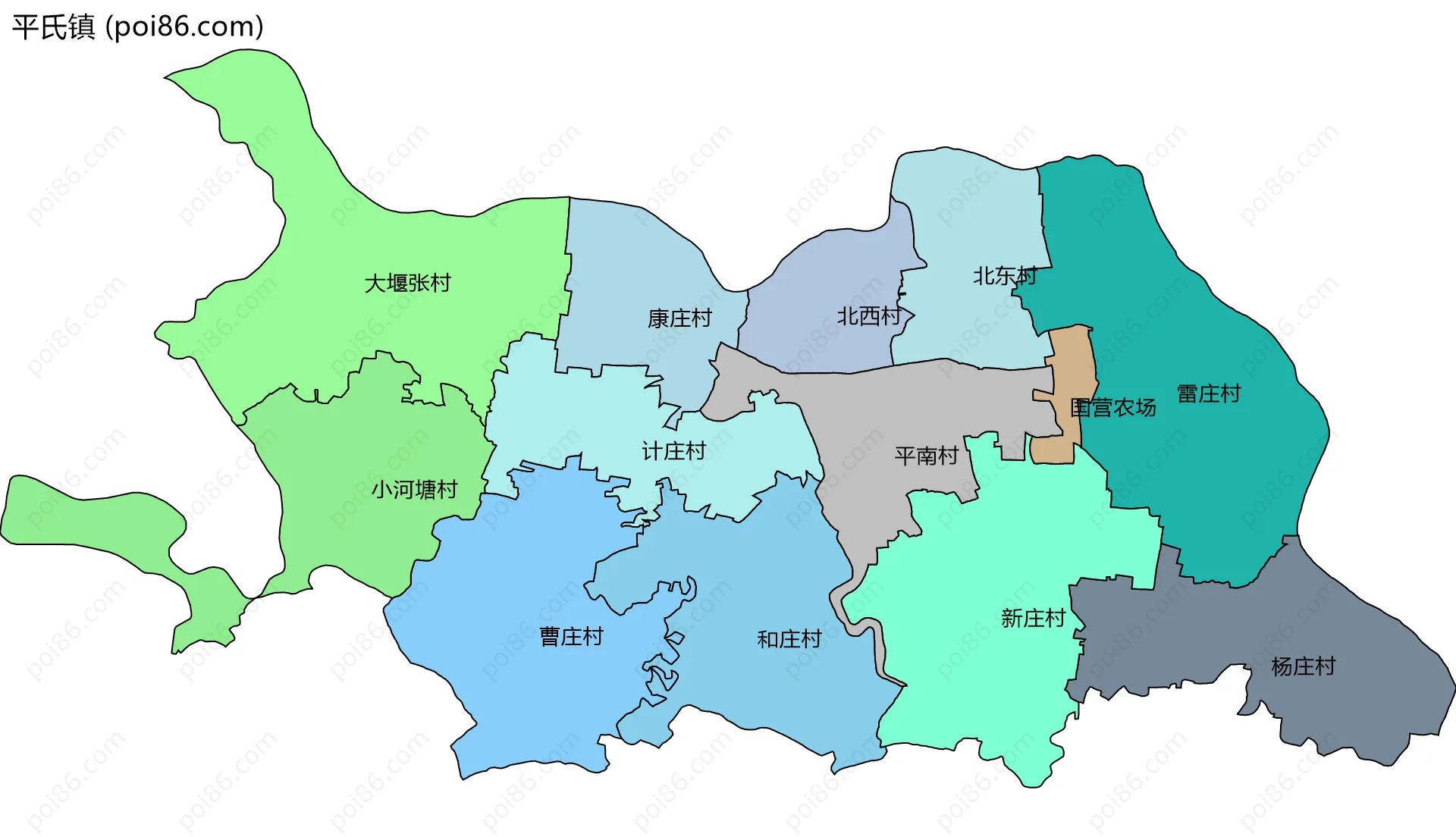 平氏镇边界地图(五级行政区划)