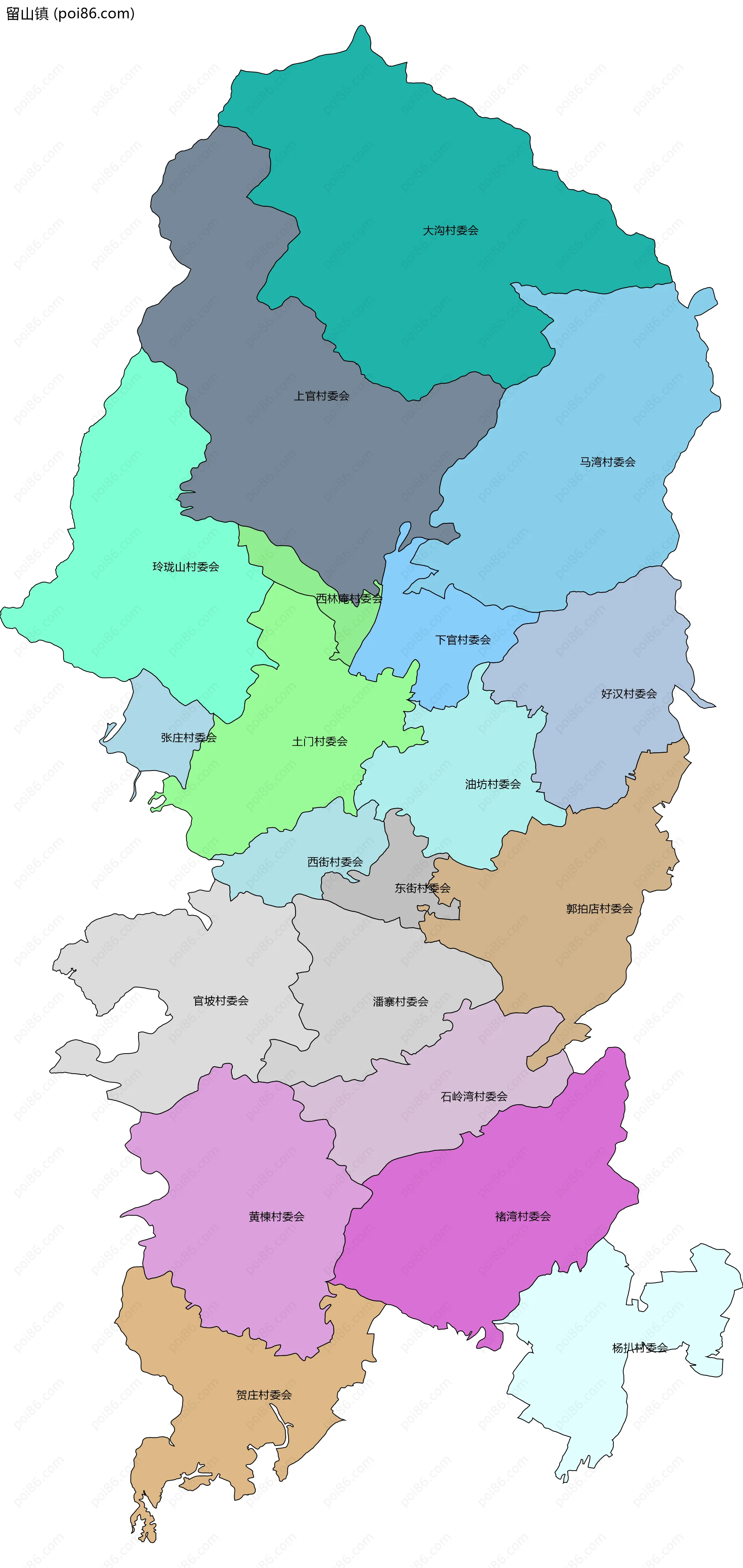 留山镇边界地图(五级行政区划)