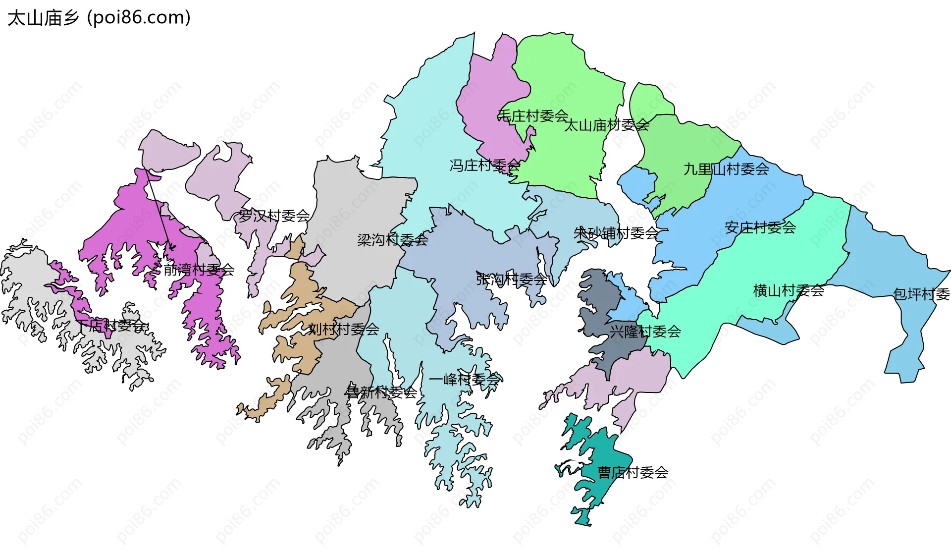 太山庙乡边界地图(五级行政区划)
