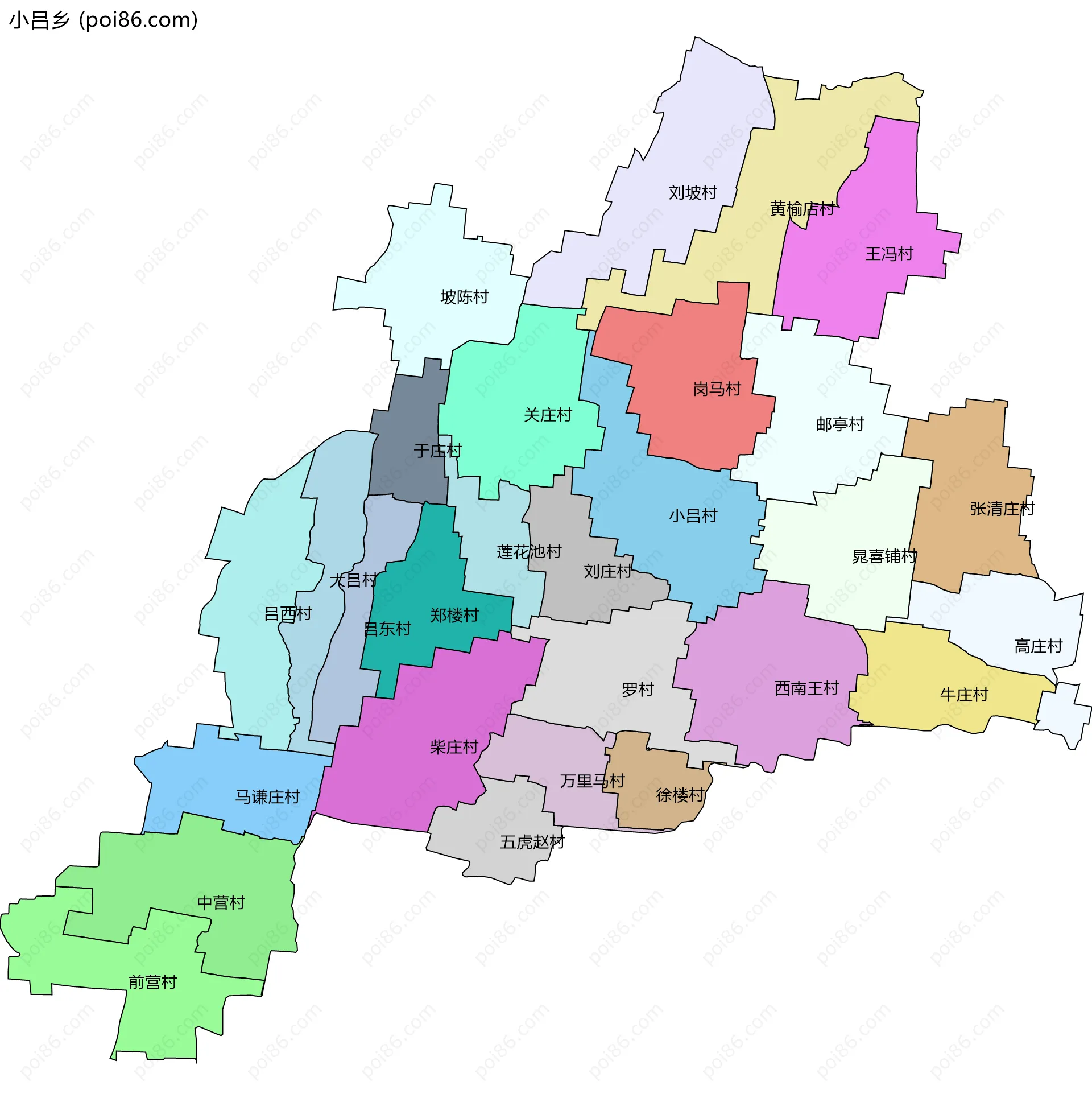 小吕乡边界地图(五级行政区划)