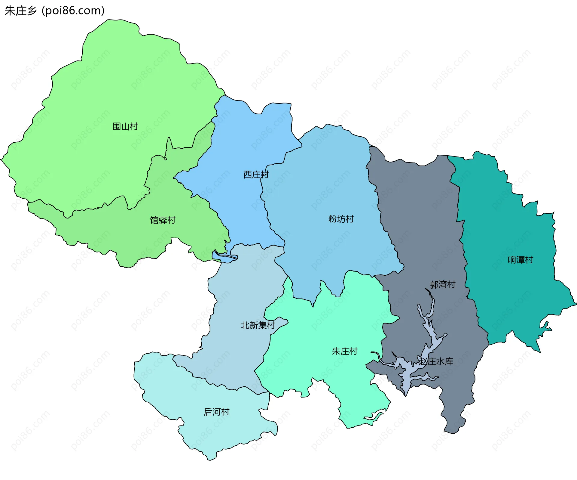 朱庄乡边界地图(五级行政区划)