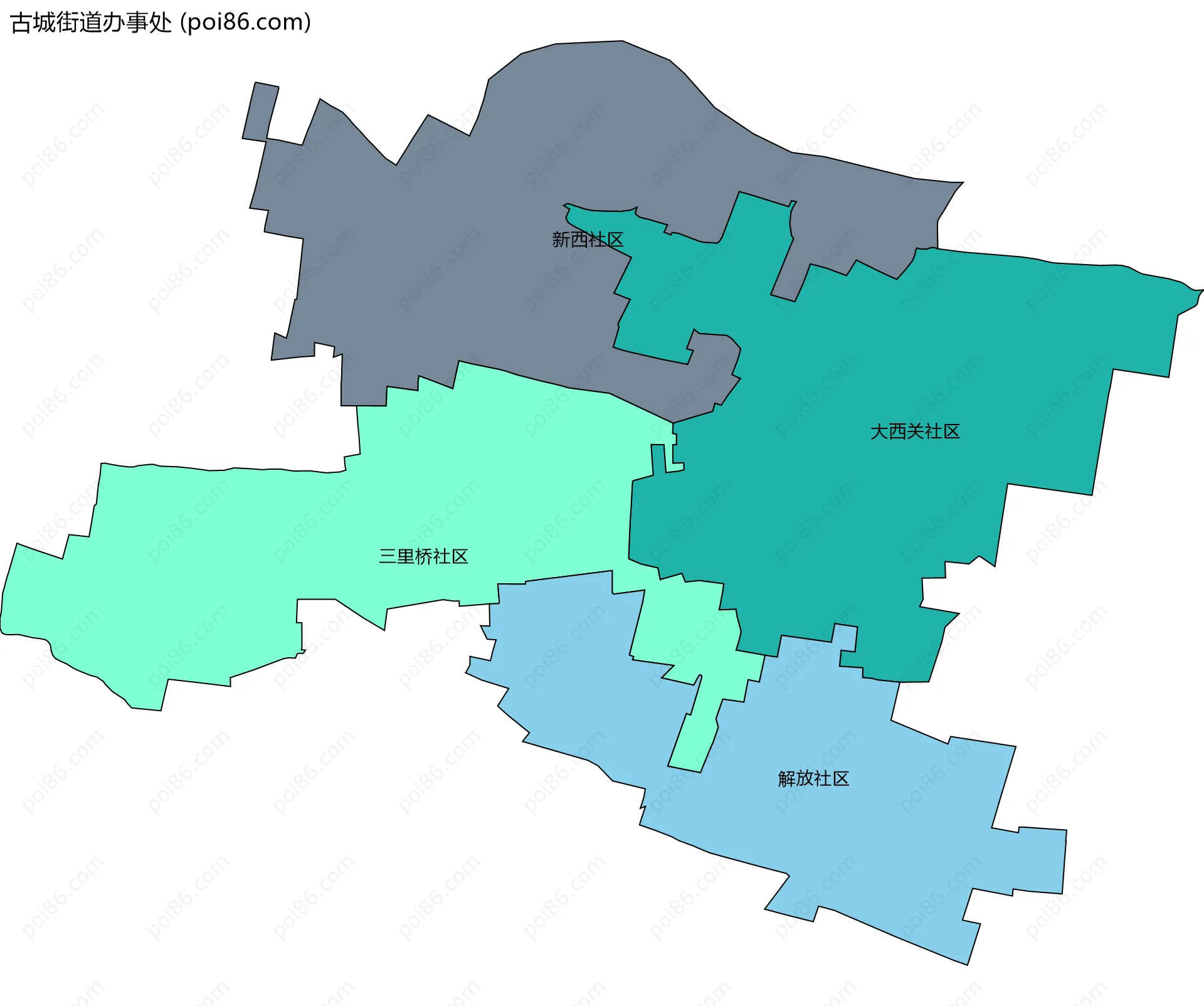 古城街道办事处边界地图(五级行政区划)