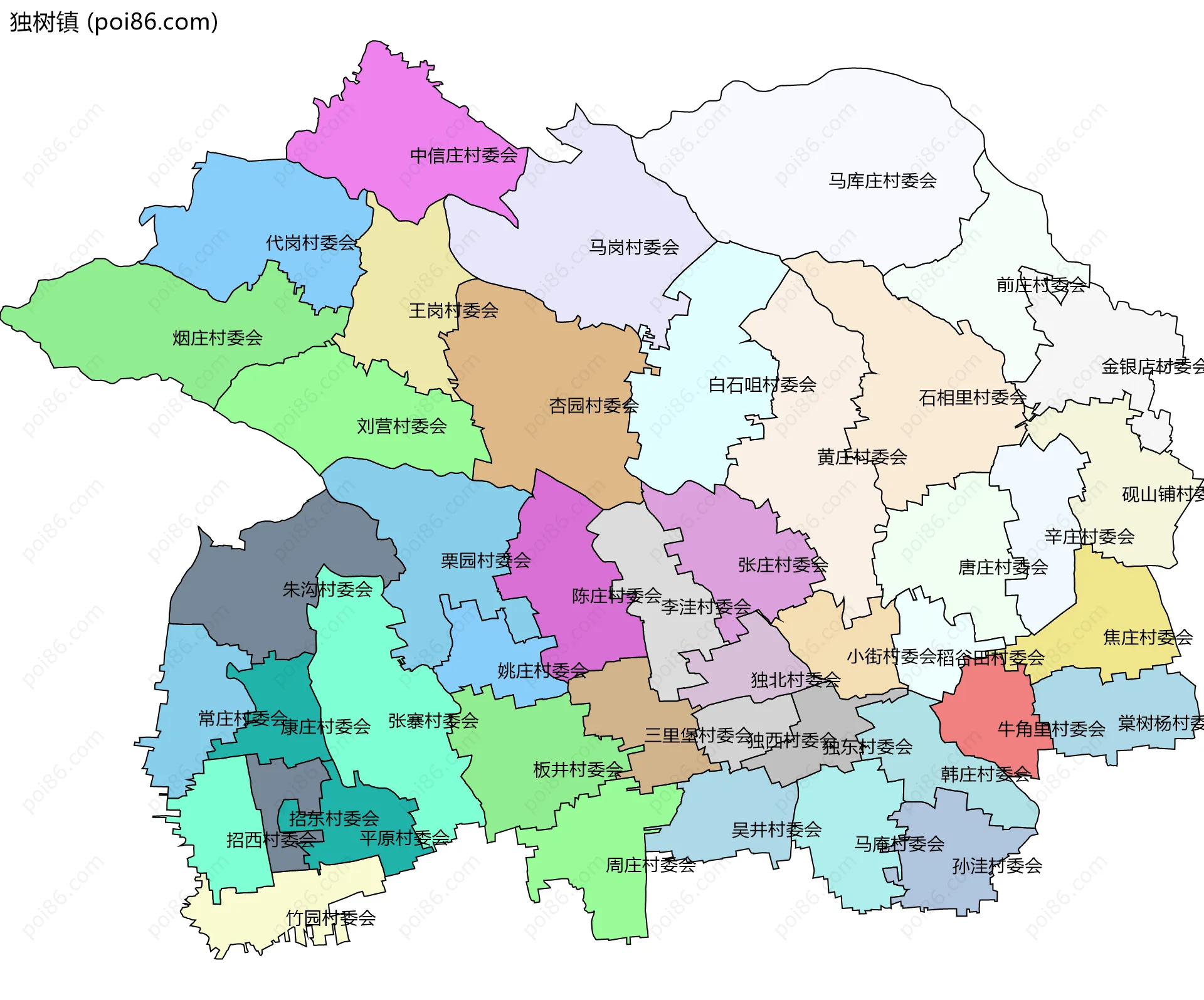 独树镇边界地图(五级行政区划)