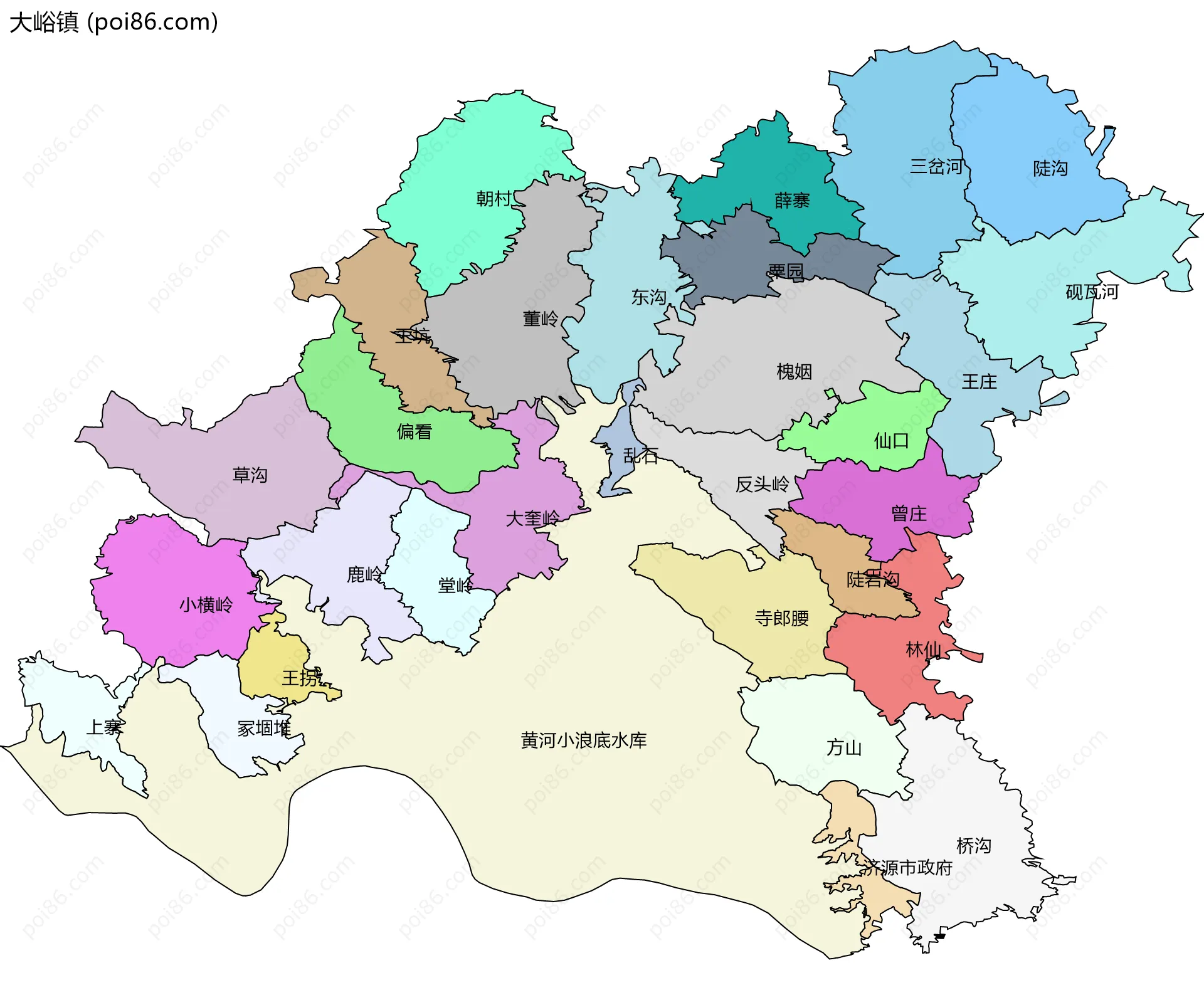 大峪镇边界地图(五级行政区划)