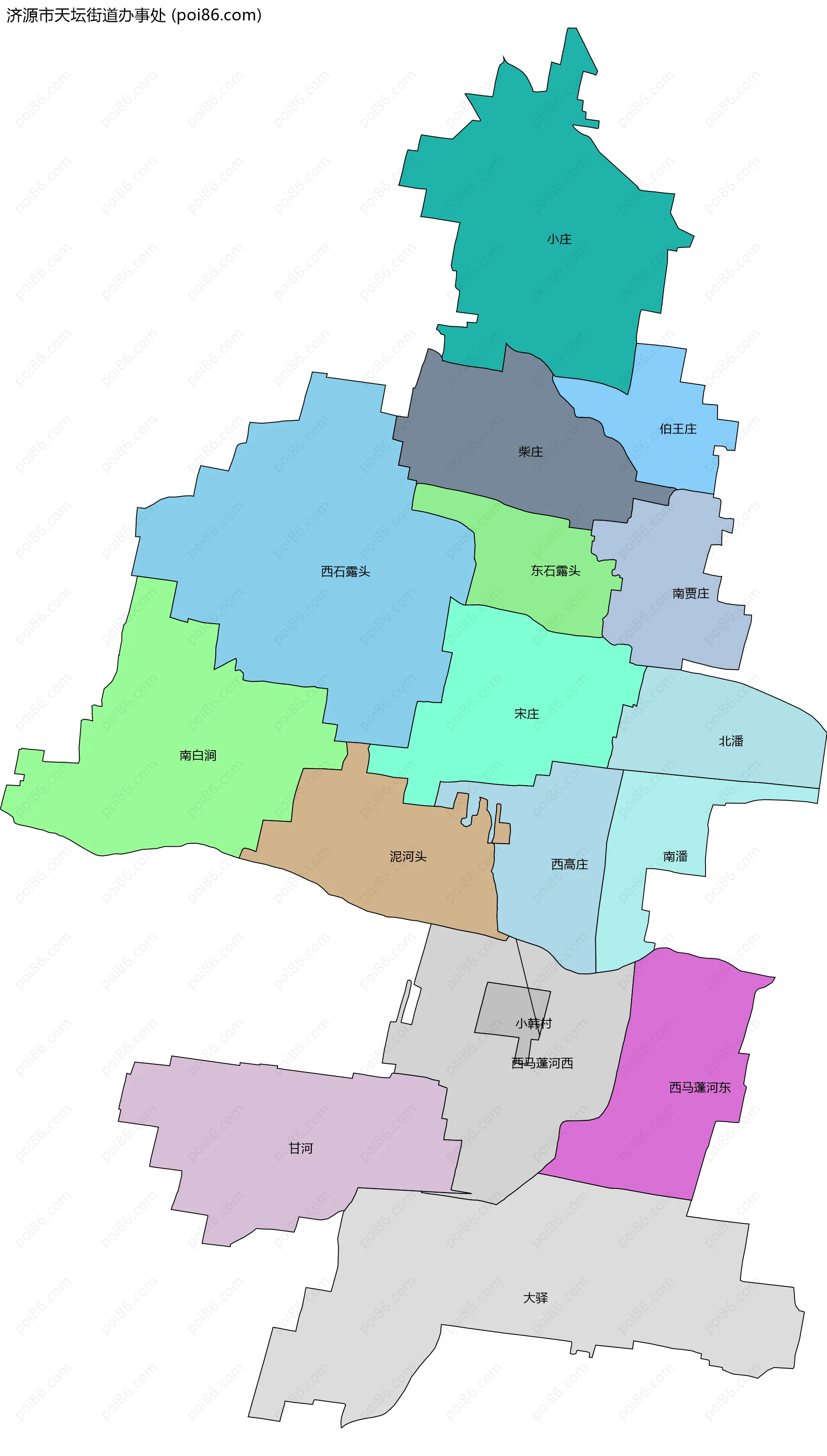 济源市天坛街道办事处边界地图(五级行政区划)