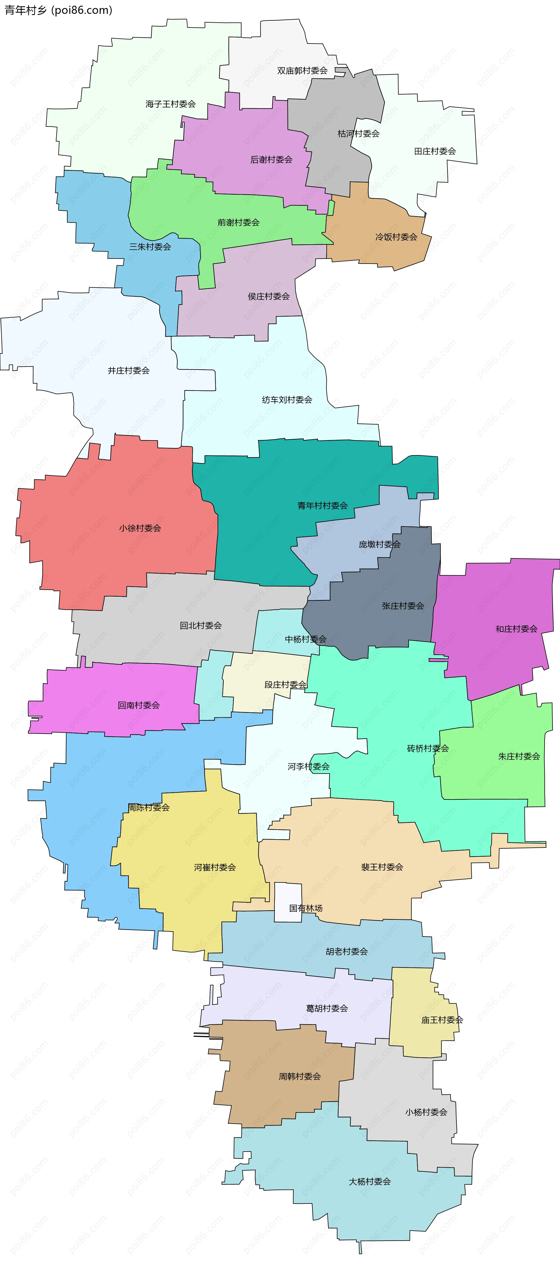 青年村乡边界地图(五级行政区划)