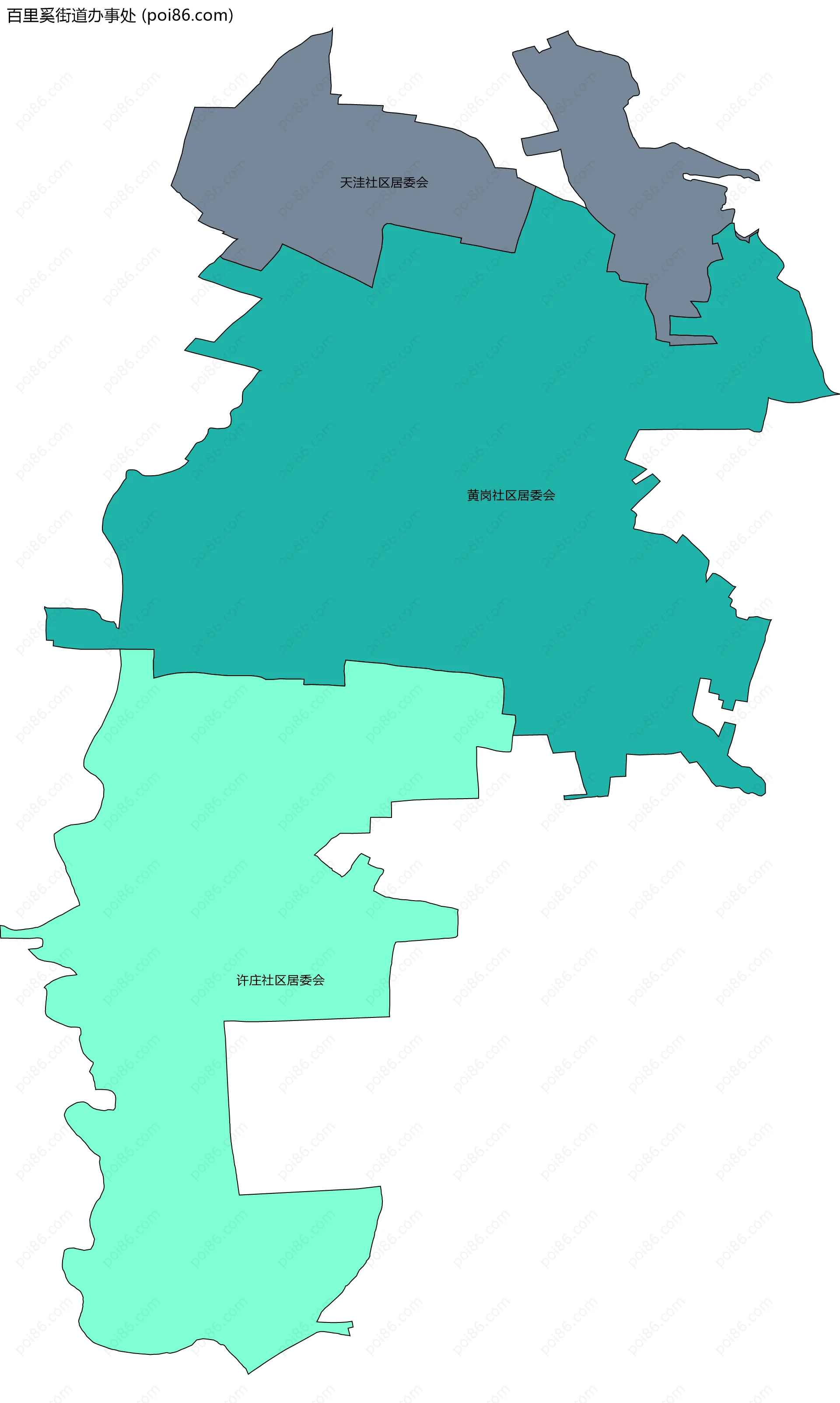 百里奚街道办事处边界地图(五级行政区划)