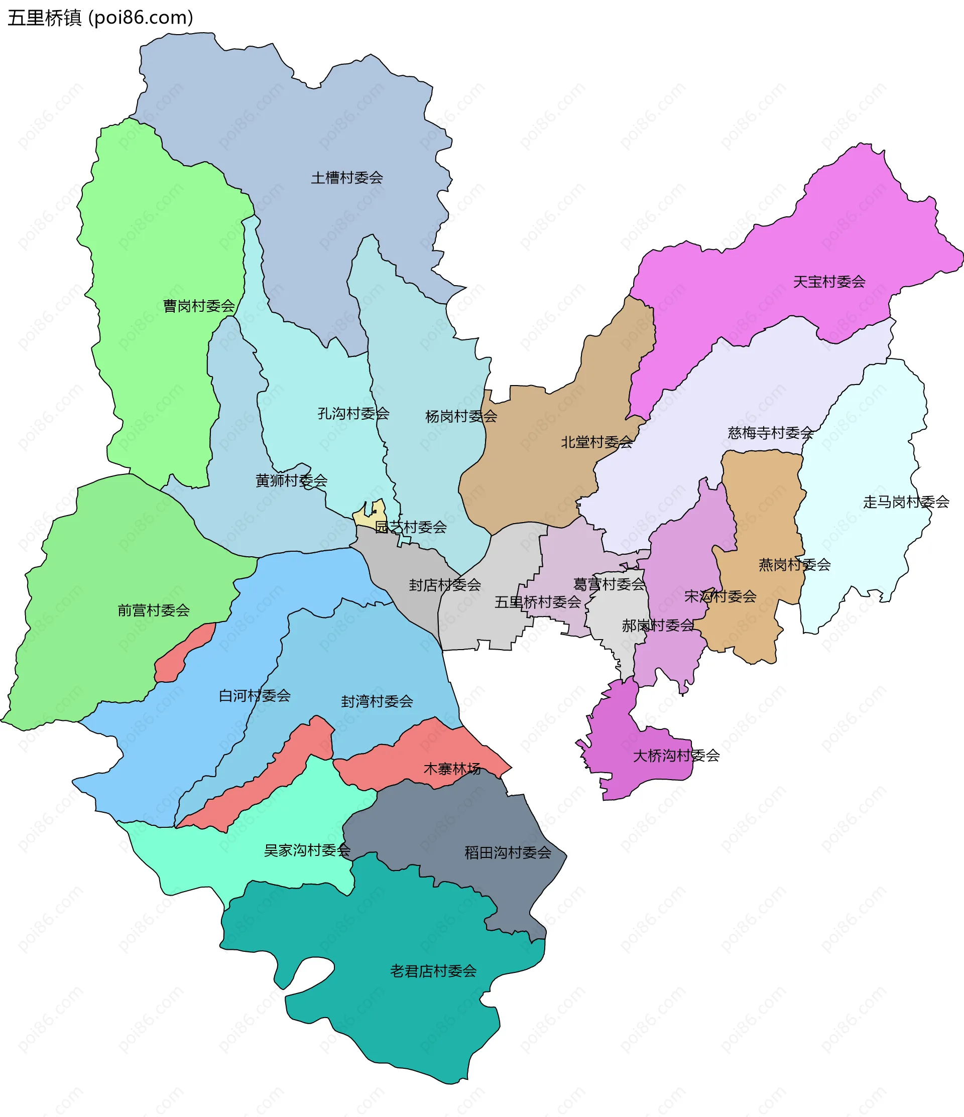 五里桥镇边界地图(五级行政区划)
