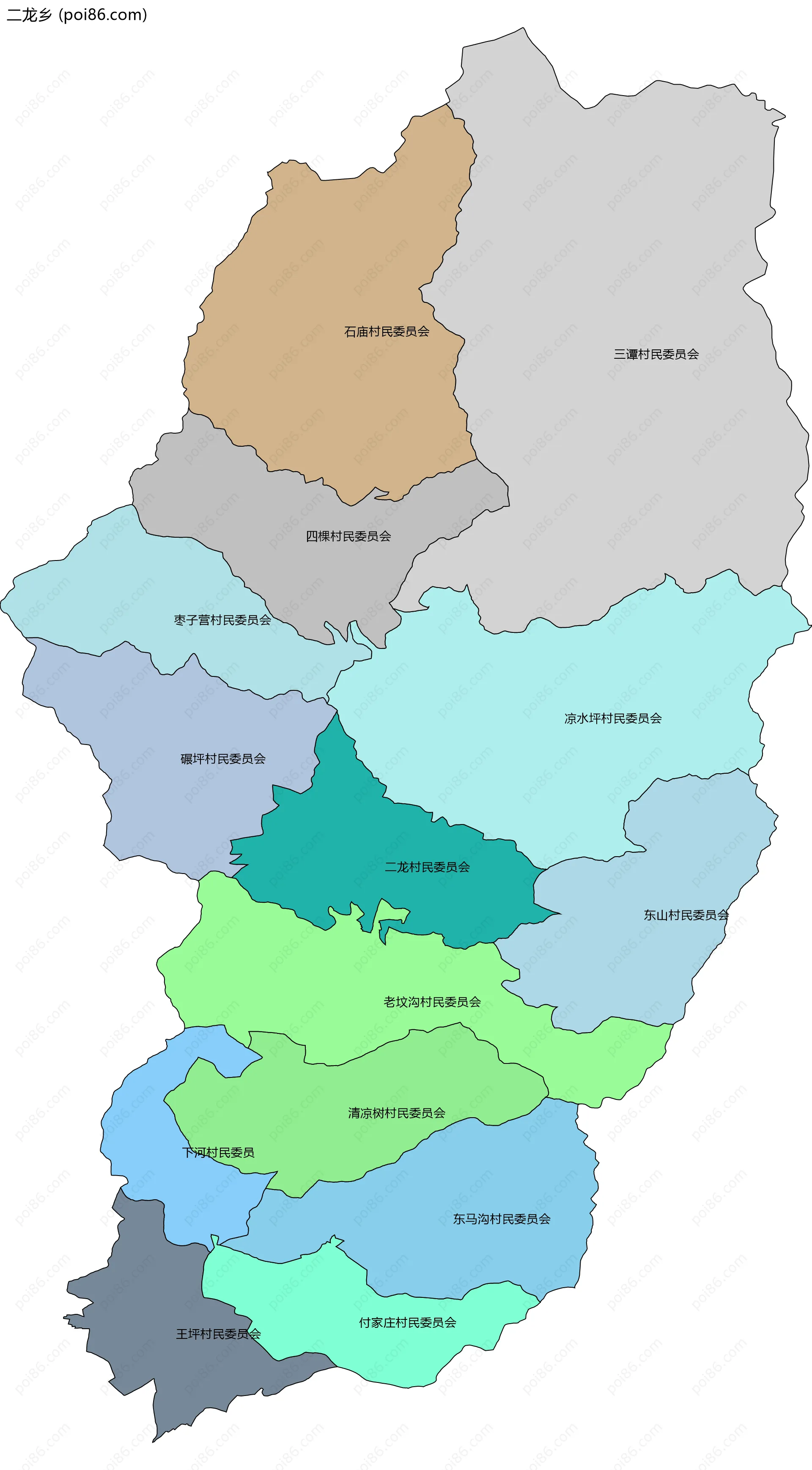 二龙乡边界地图(五级行政区划)