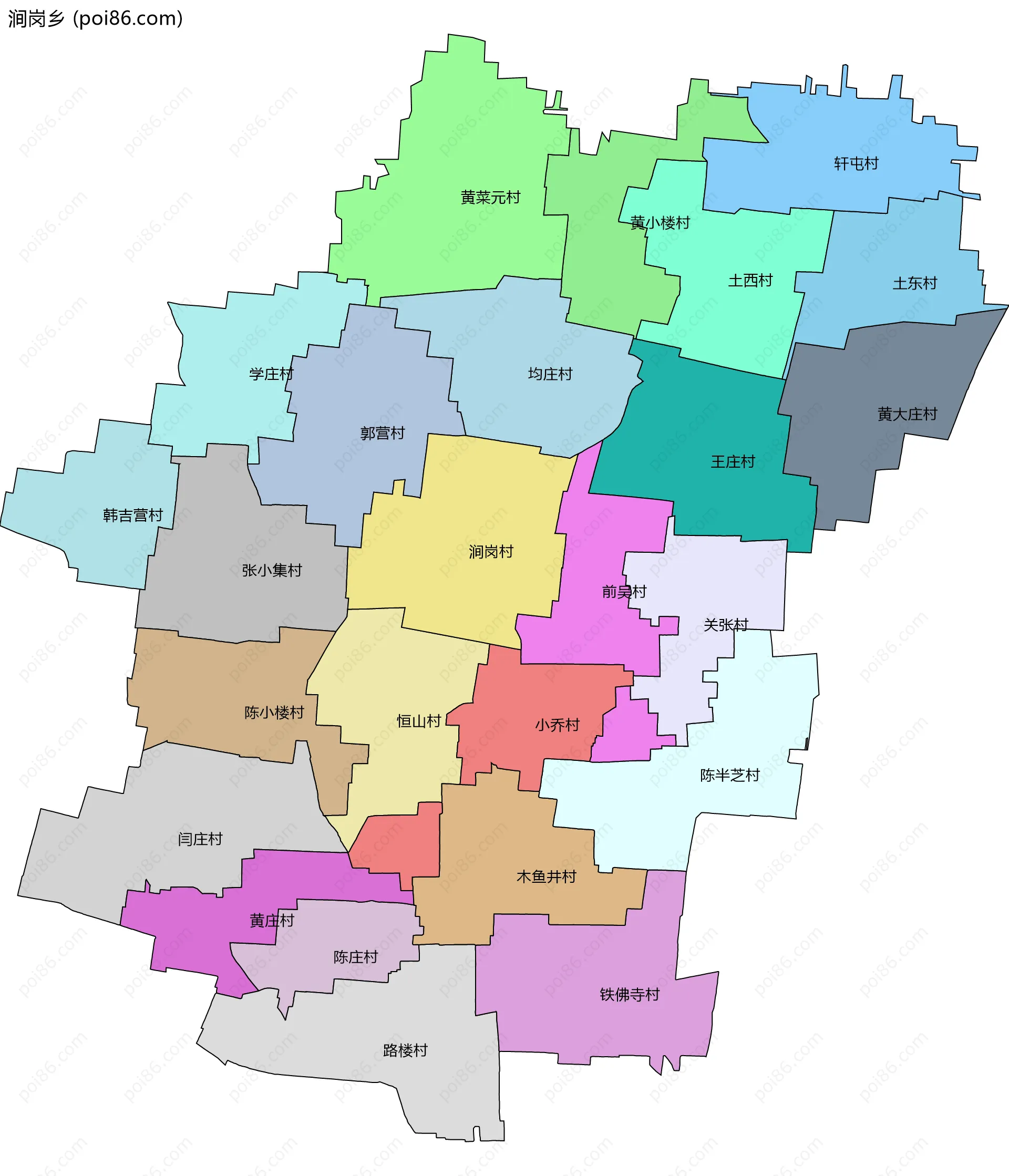 涧岗乡边界地图(五级行政区划)