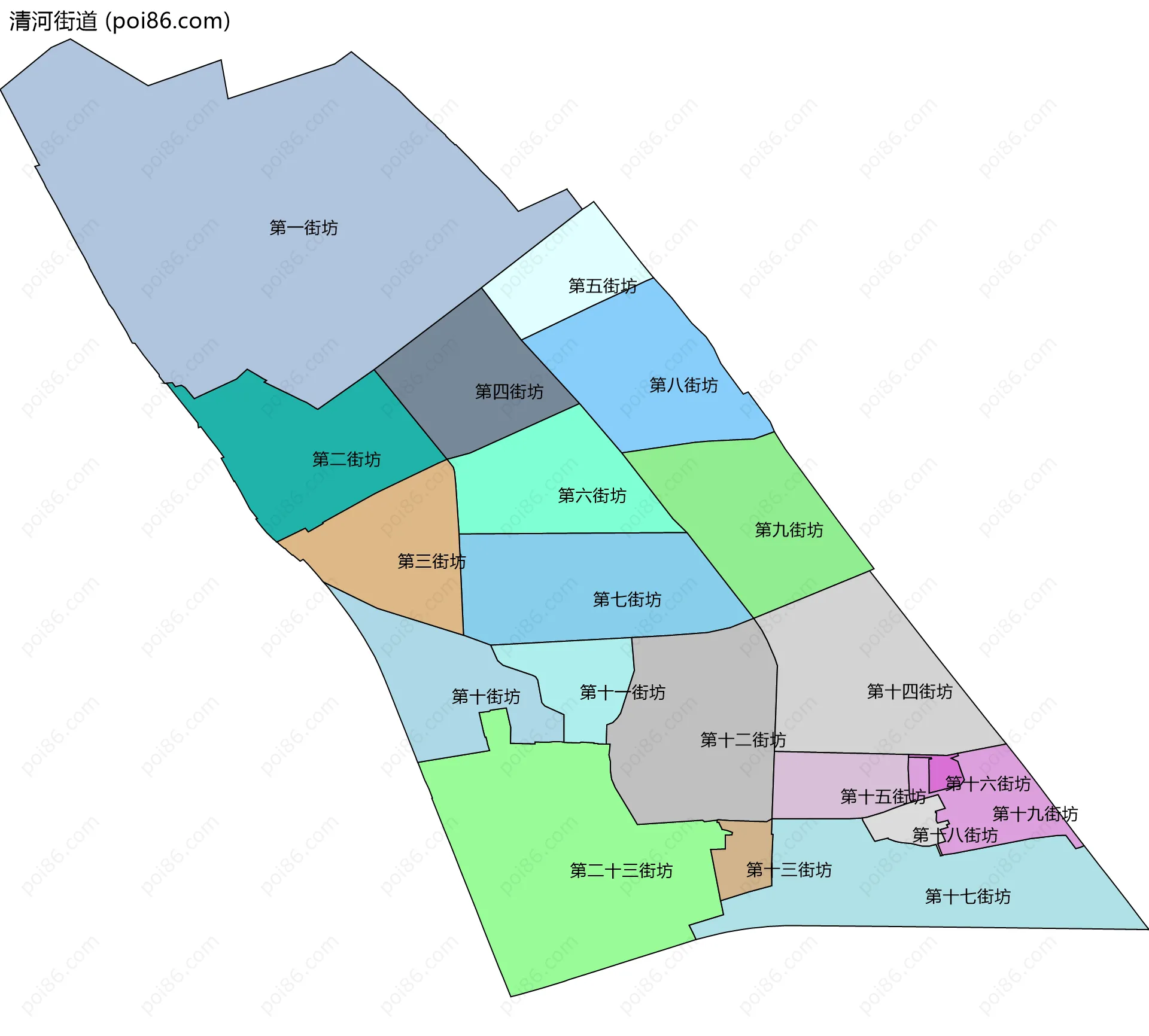 清河街道边界地图(五级行政区划)