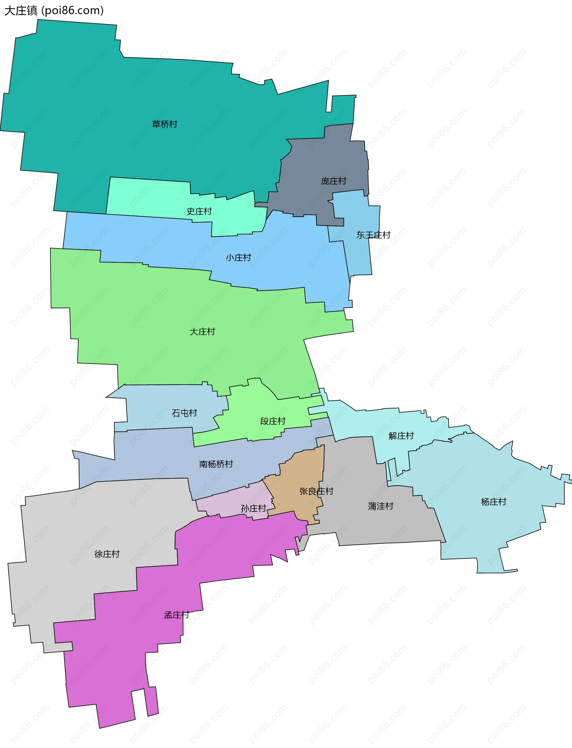 大庄镇边界地图(五级行政区划)