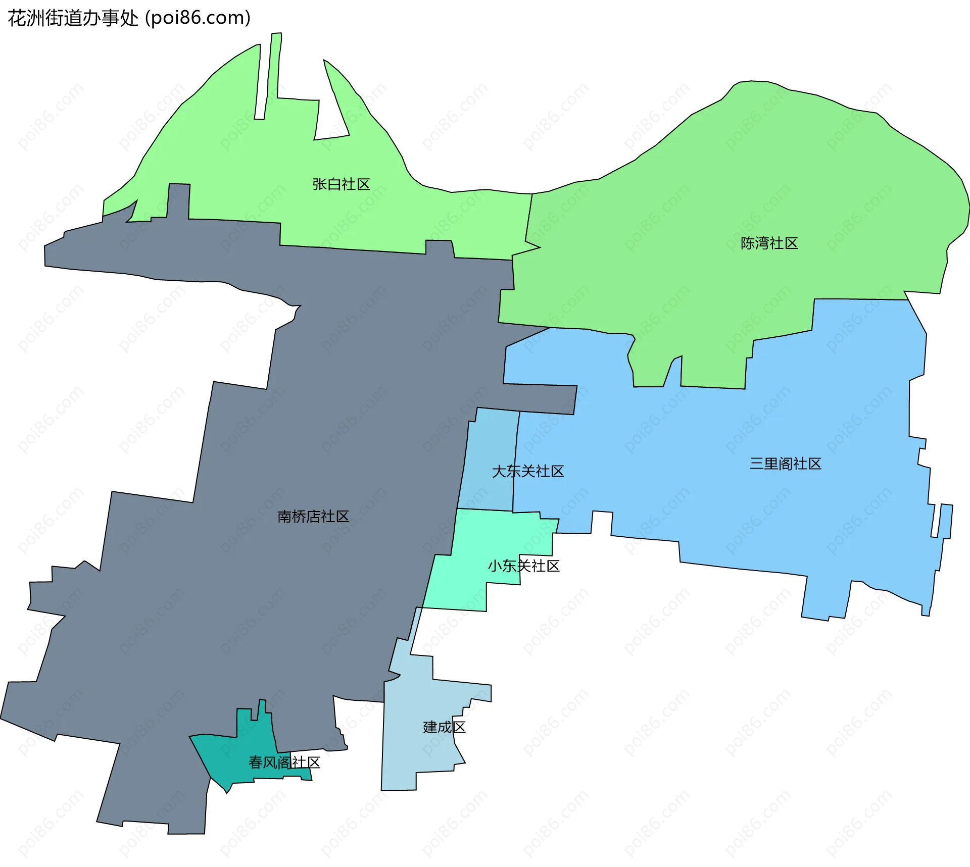 花洲街道办事处边界地图(五级行政区划)
