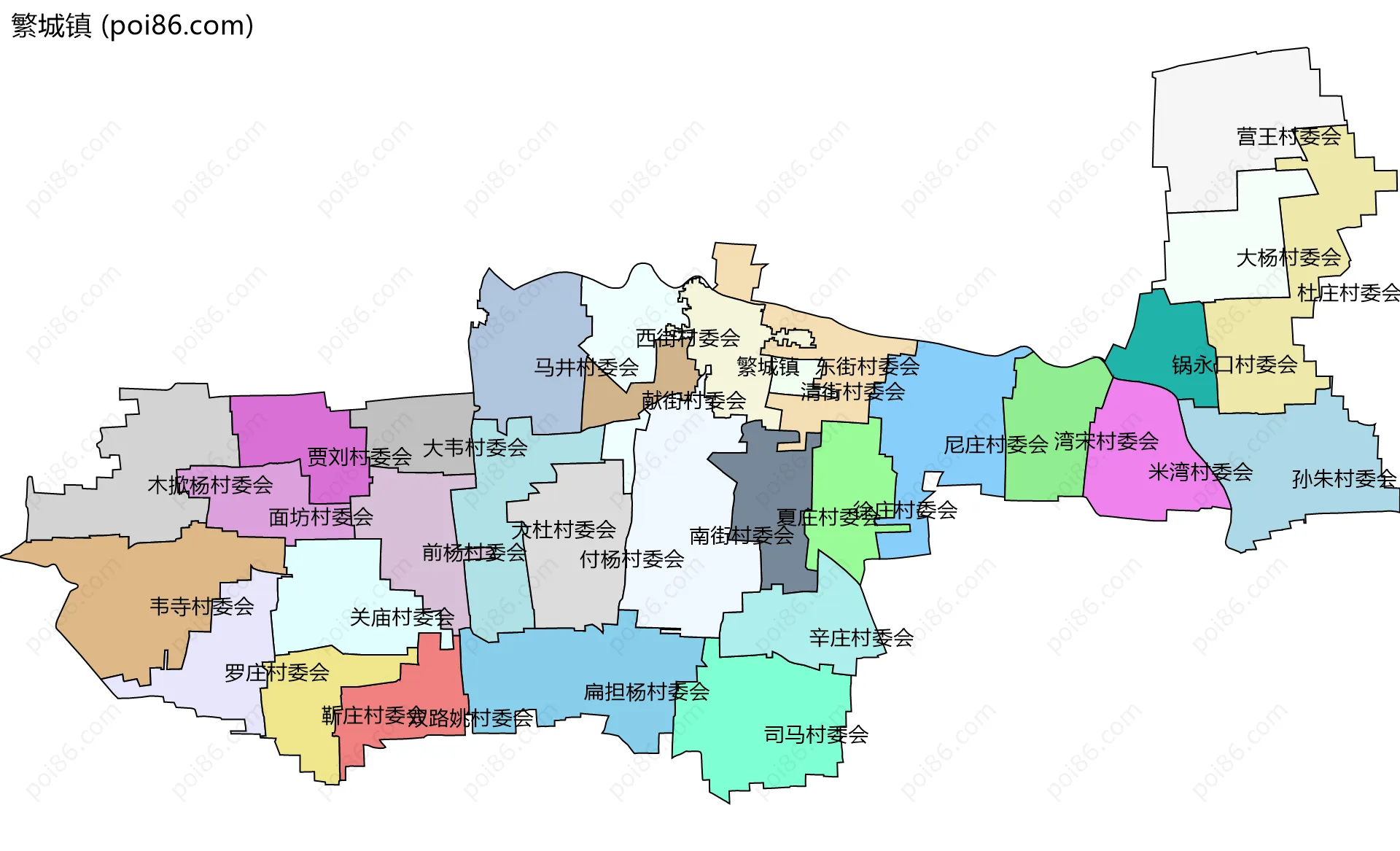 繁城镇边界地图(五级行政区划)