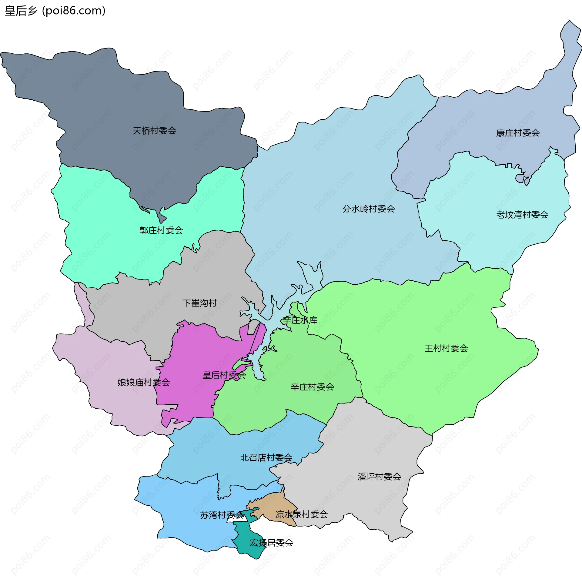 皇后乡边界地图(五级行政区划)