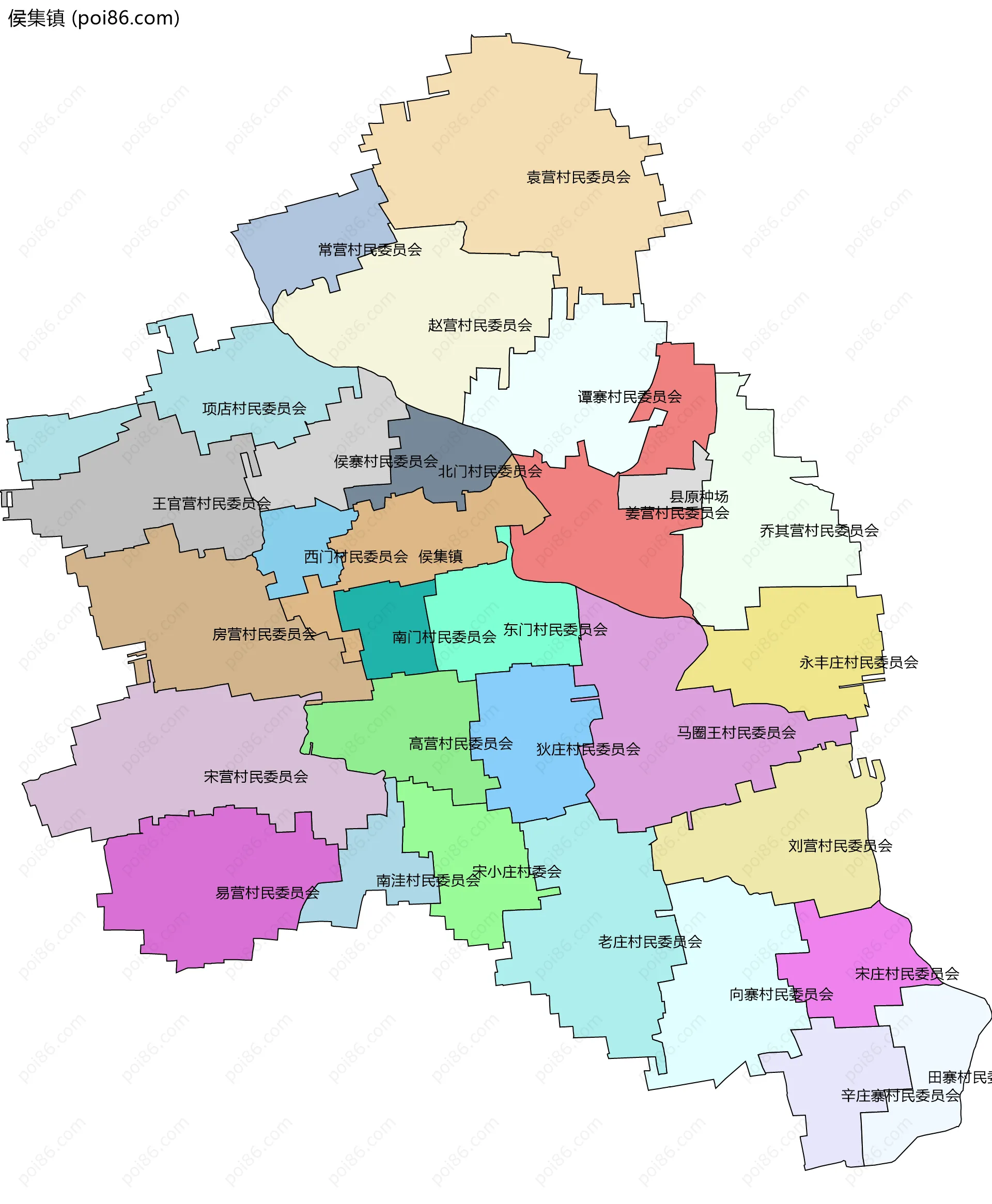 侯集镇边界地图(五级行政区划)