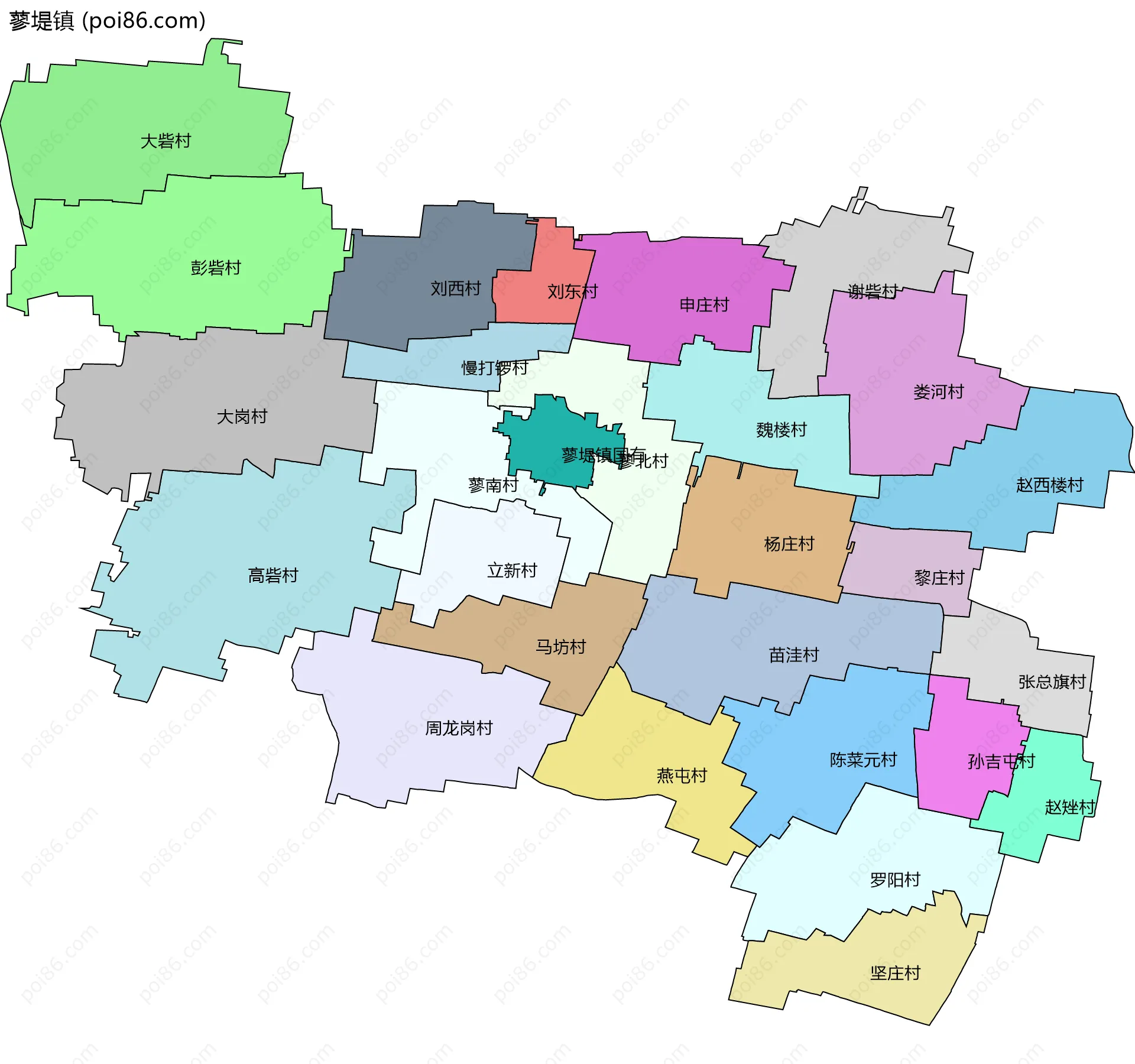 蓼堤镇边界地图(五级行政区划)