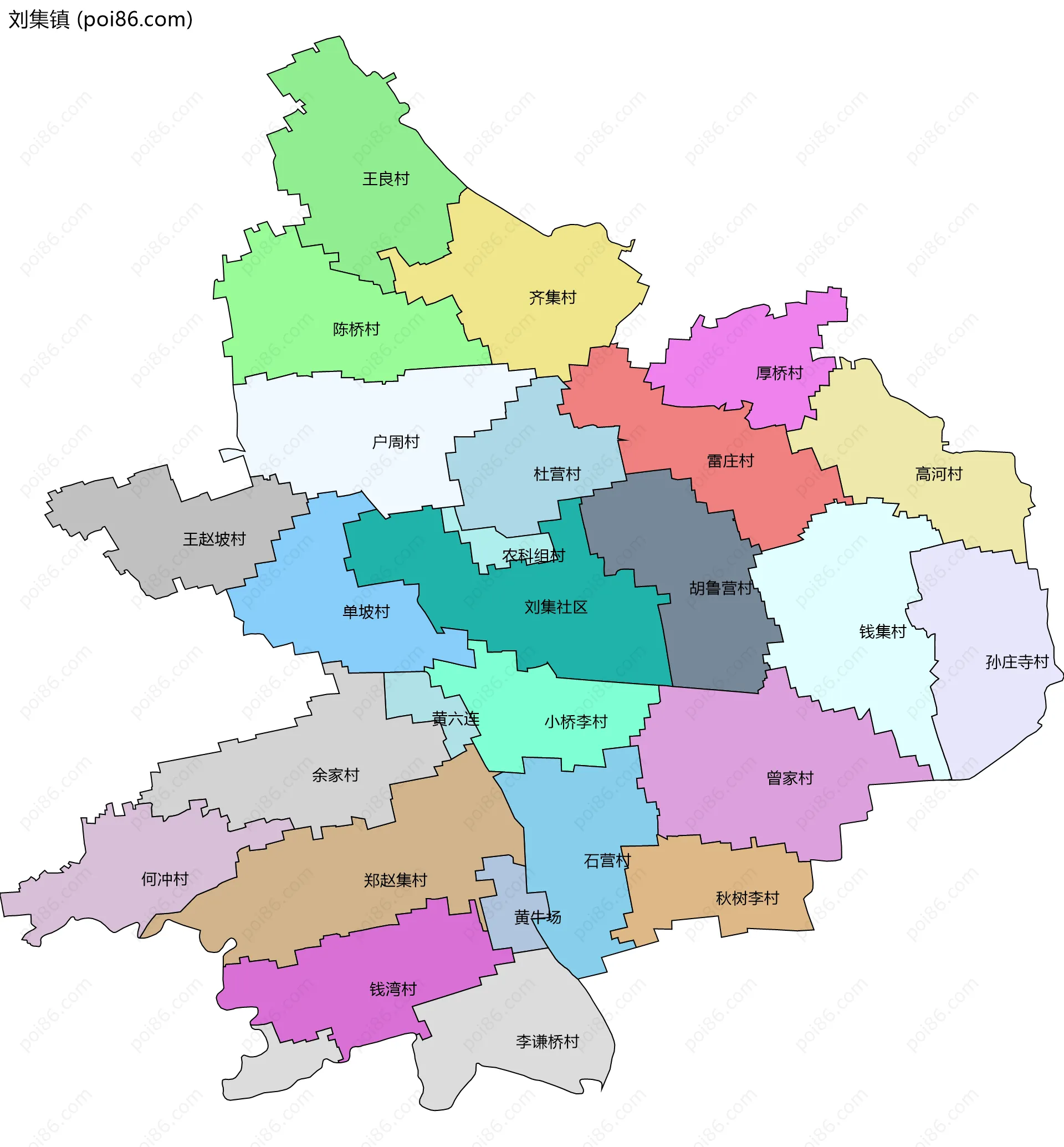 刘集镇边界地图(五级行政区划)